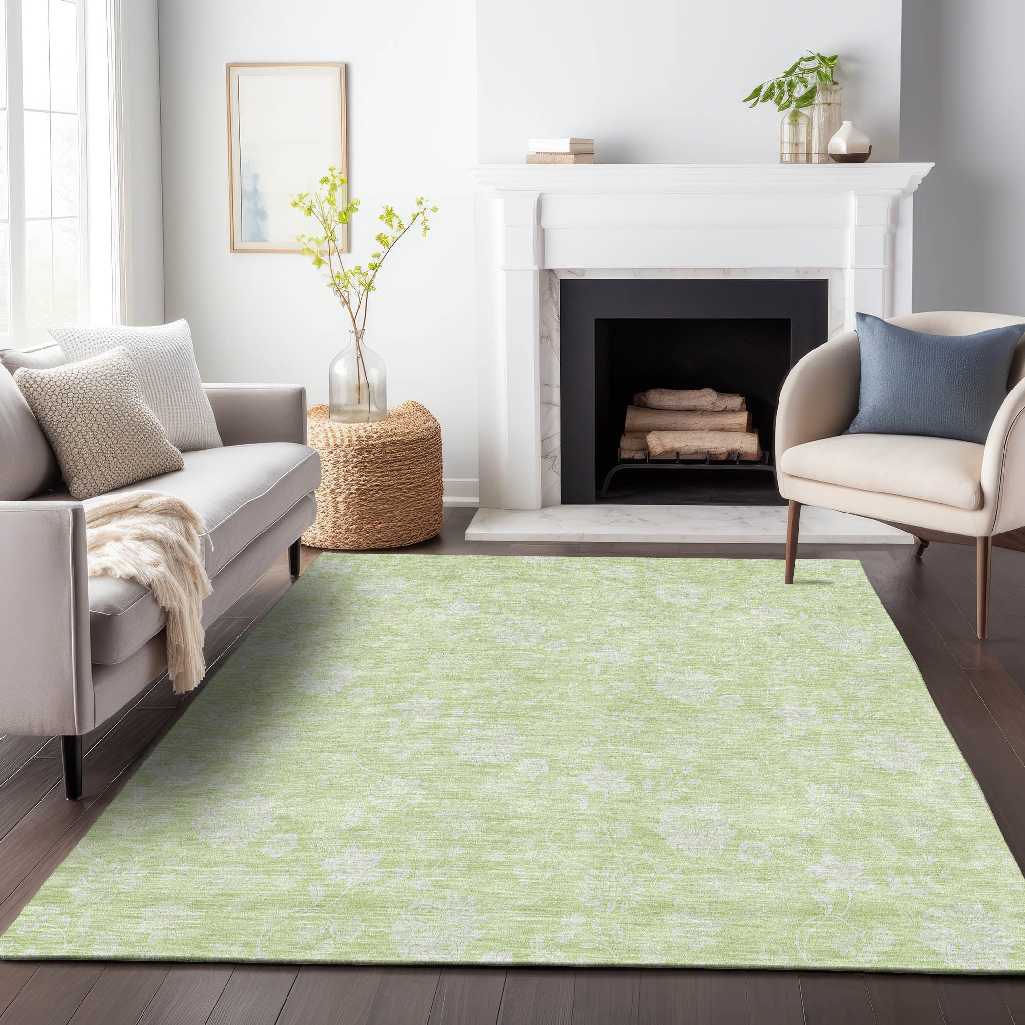 Prague Machine Washable Transitional Aloe Green Rug 2'6" x 3'10" #shape_Rectangle