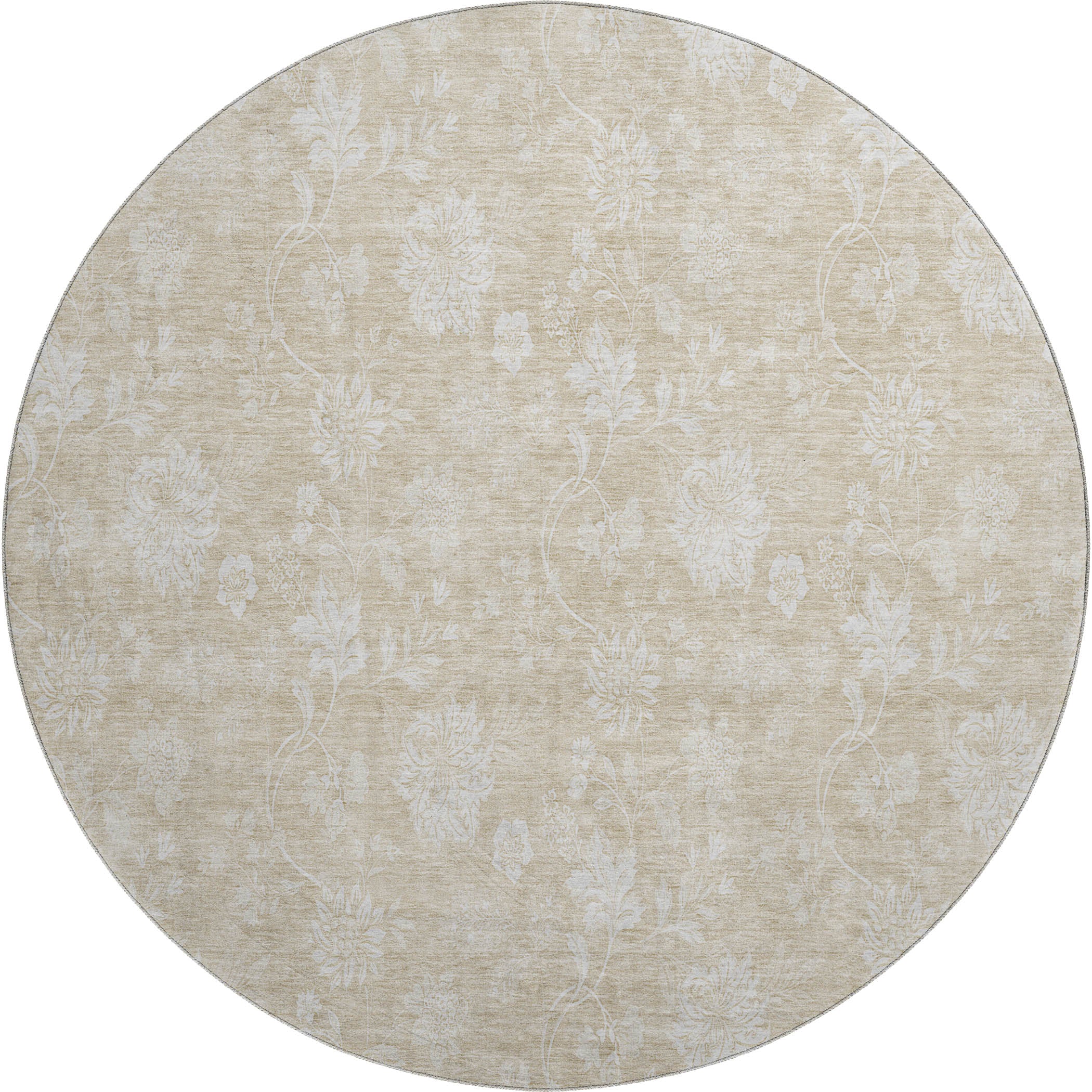 Prague Machine Washable Transitional Beige Brown Rug 8' x 8' #shape_Round