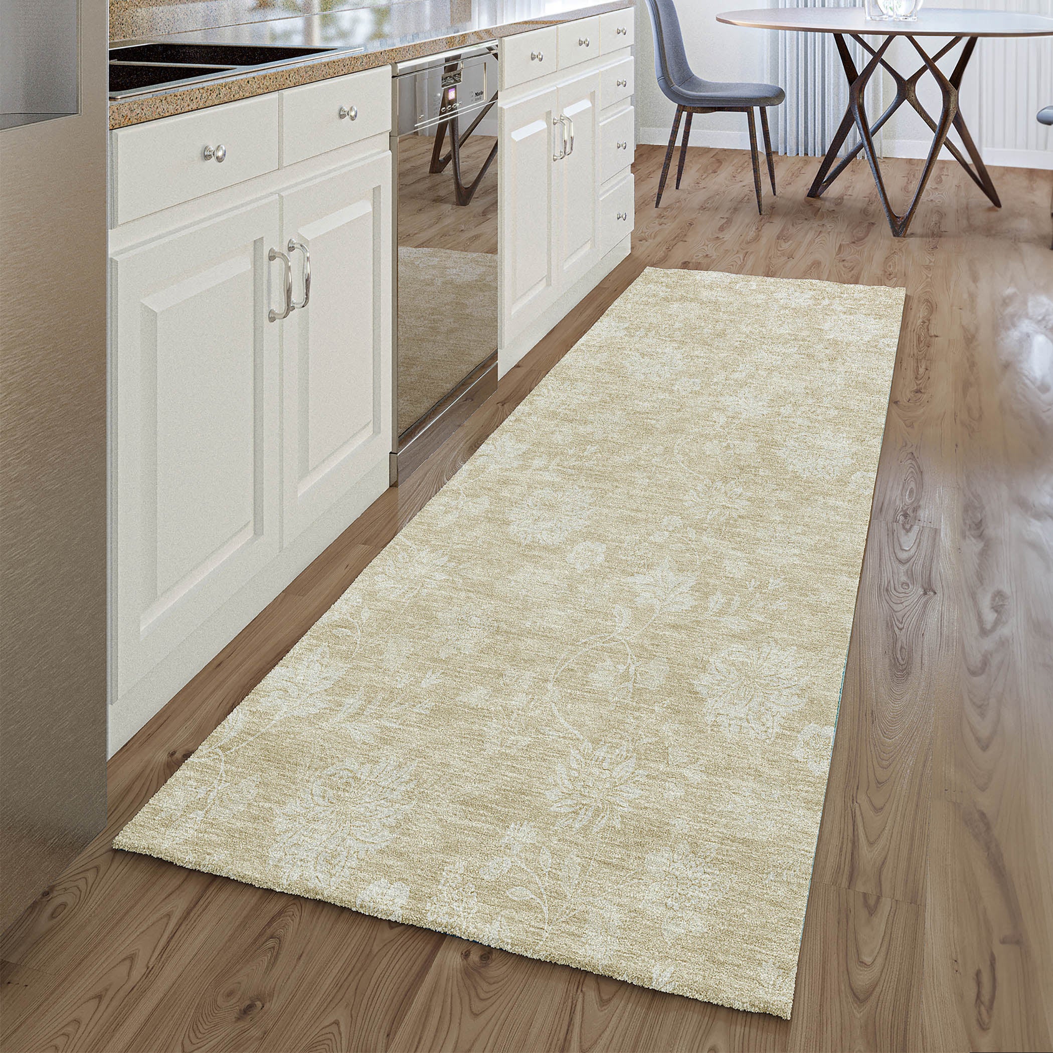 Prague Machine Washable Transitional Beige Brown Rug 2'3" x 7'6" #shape_Runner