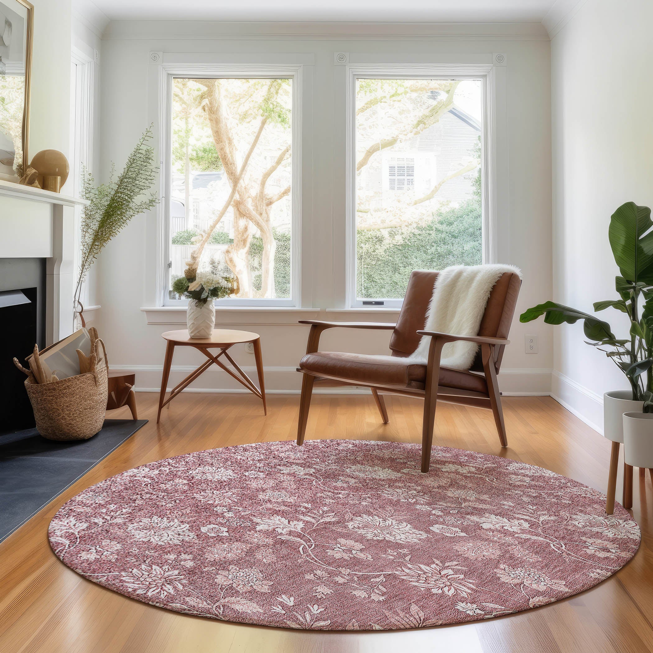 Prague Machine Washable Transitional Blush Pink Rug 8' x 8' #shape_Round