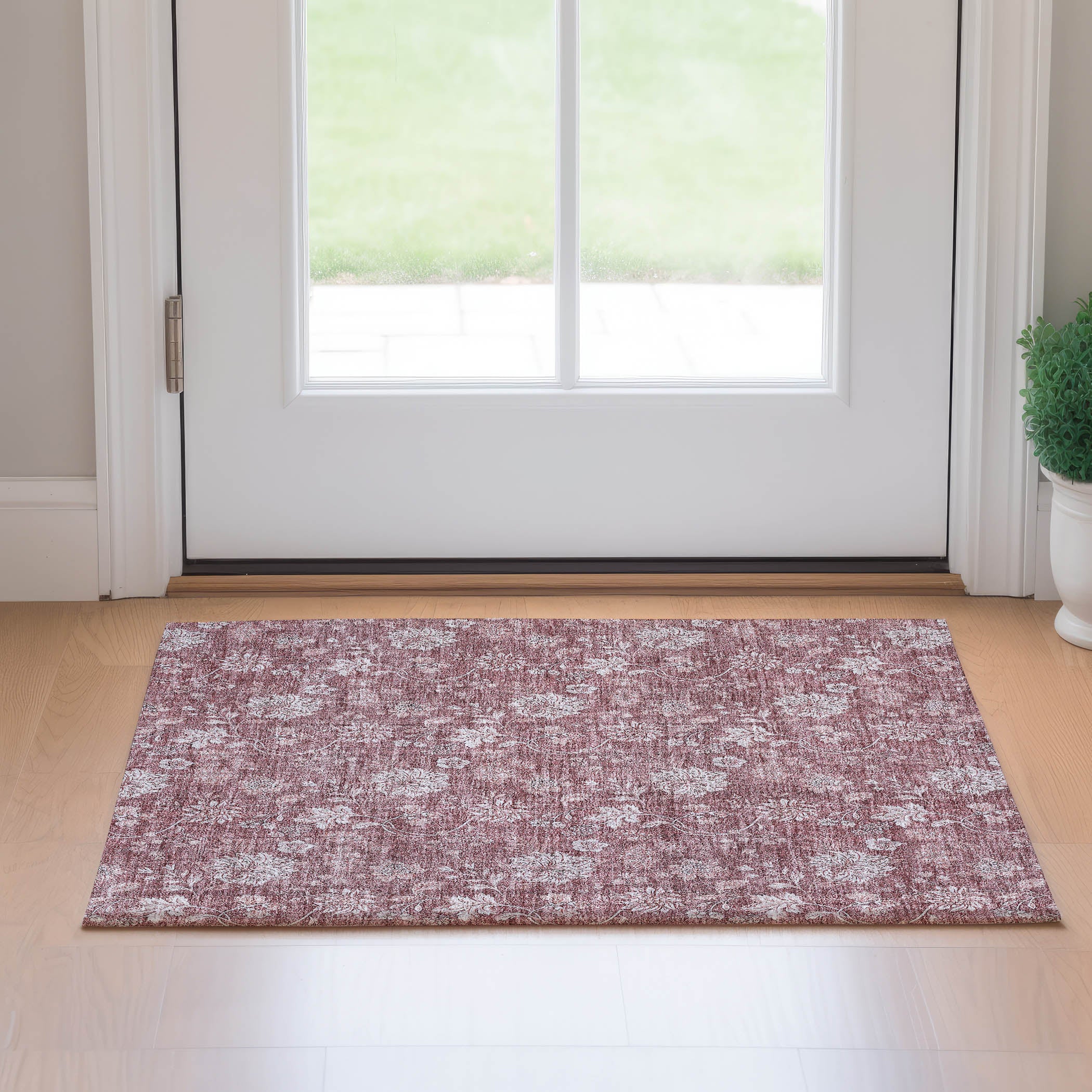 Prague Machine Washable Transitional Blush Pink Rug 1'8" x 2'6" #shape_Rectangle