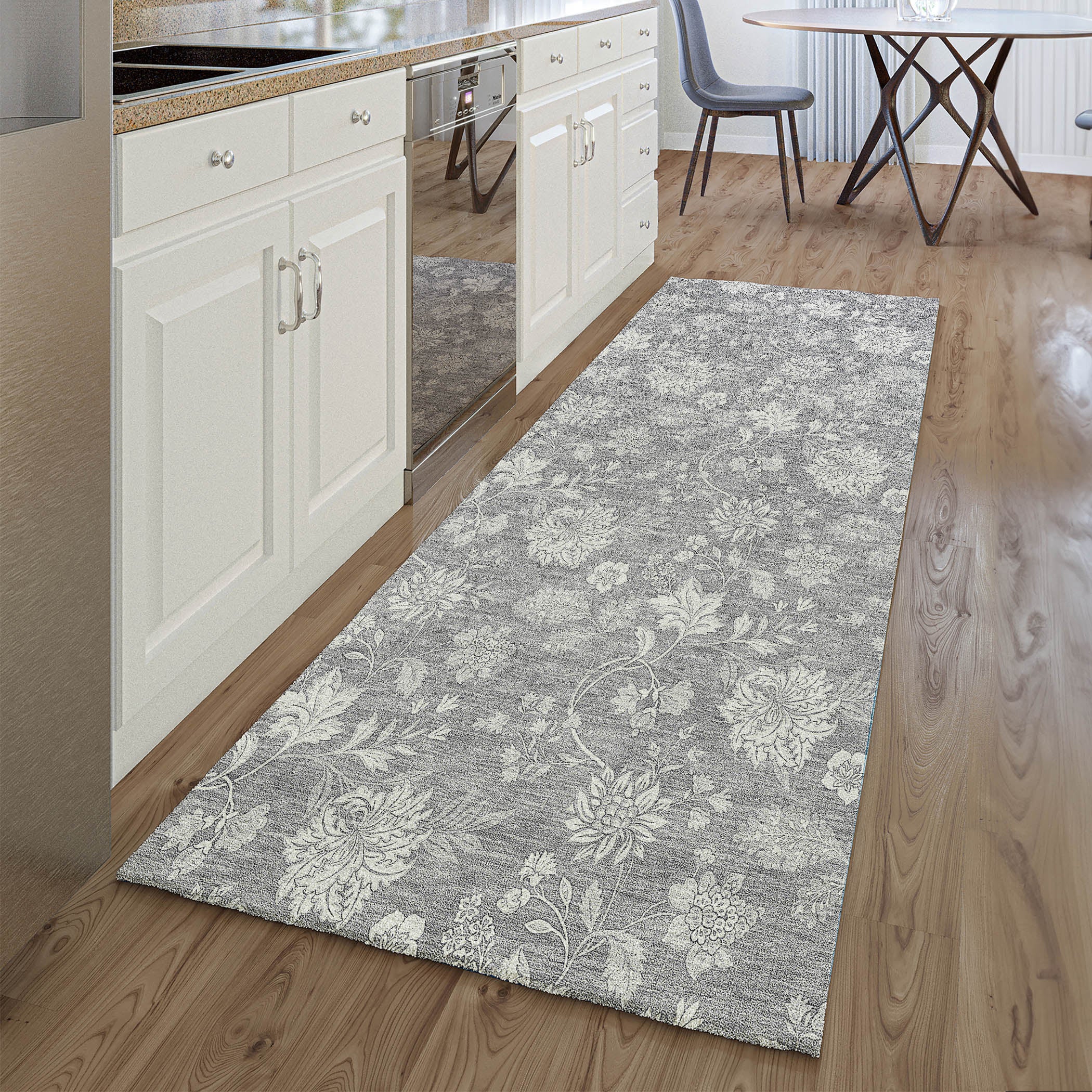 Prague Machine Washable Transitional Gray Rug 2'3" x 7'6" #shape_Runner
