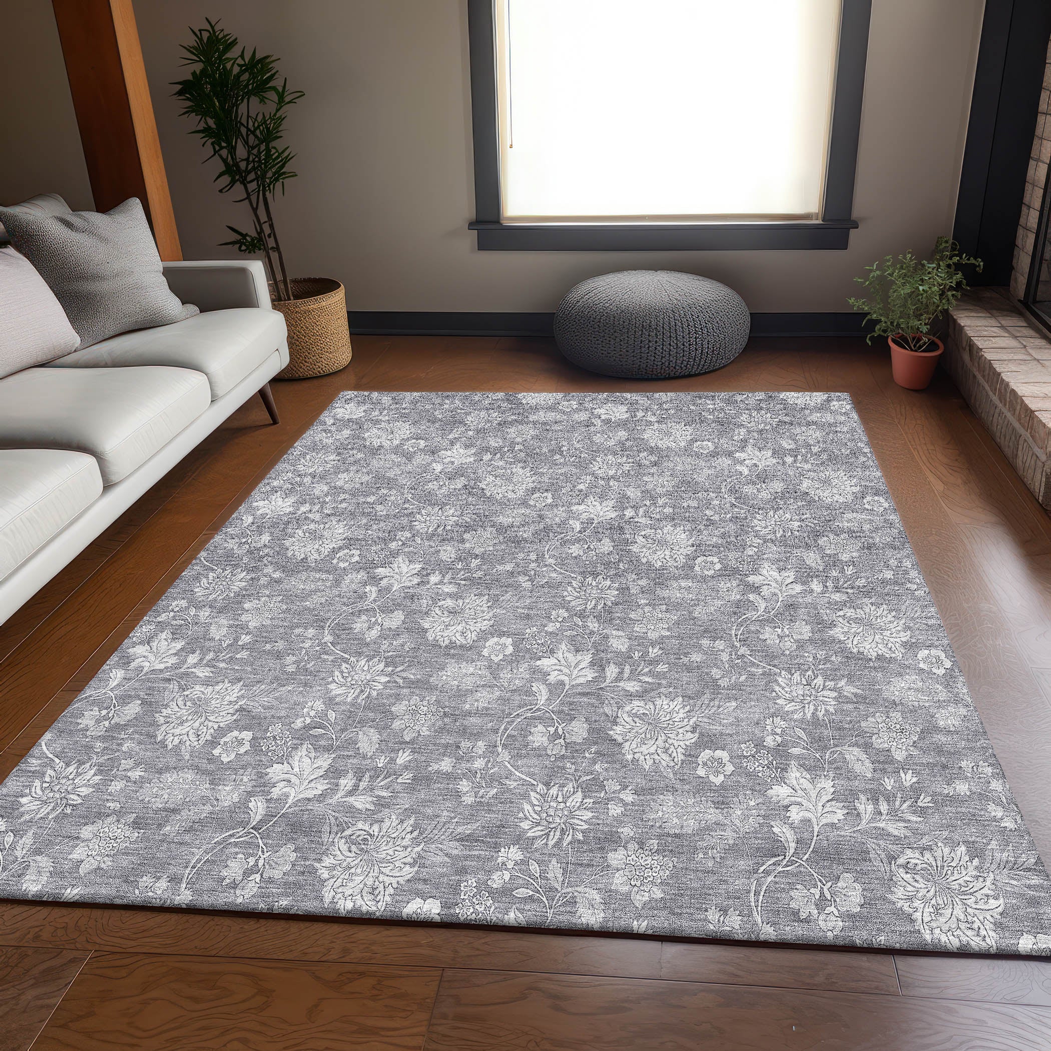 Prague Machine Washable Transitional Gray Rug 2'6" x 3'10" #shape_Rectangle