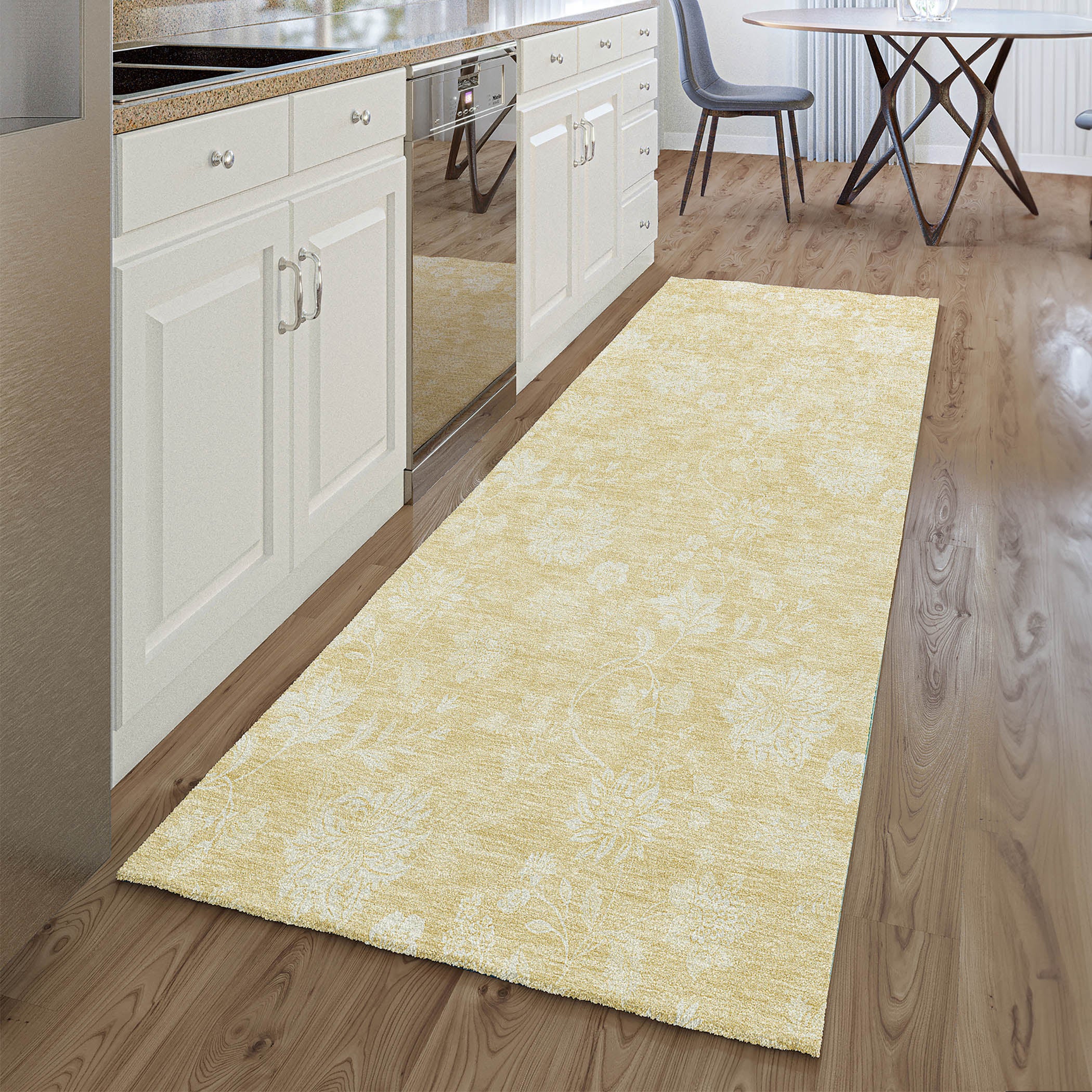 Prague Machine Washable Transitional Honey Gold Rug 2'3" x 7'6" #shape_Runner