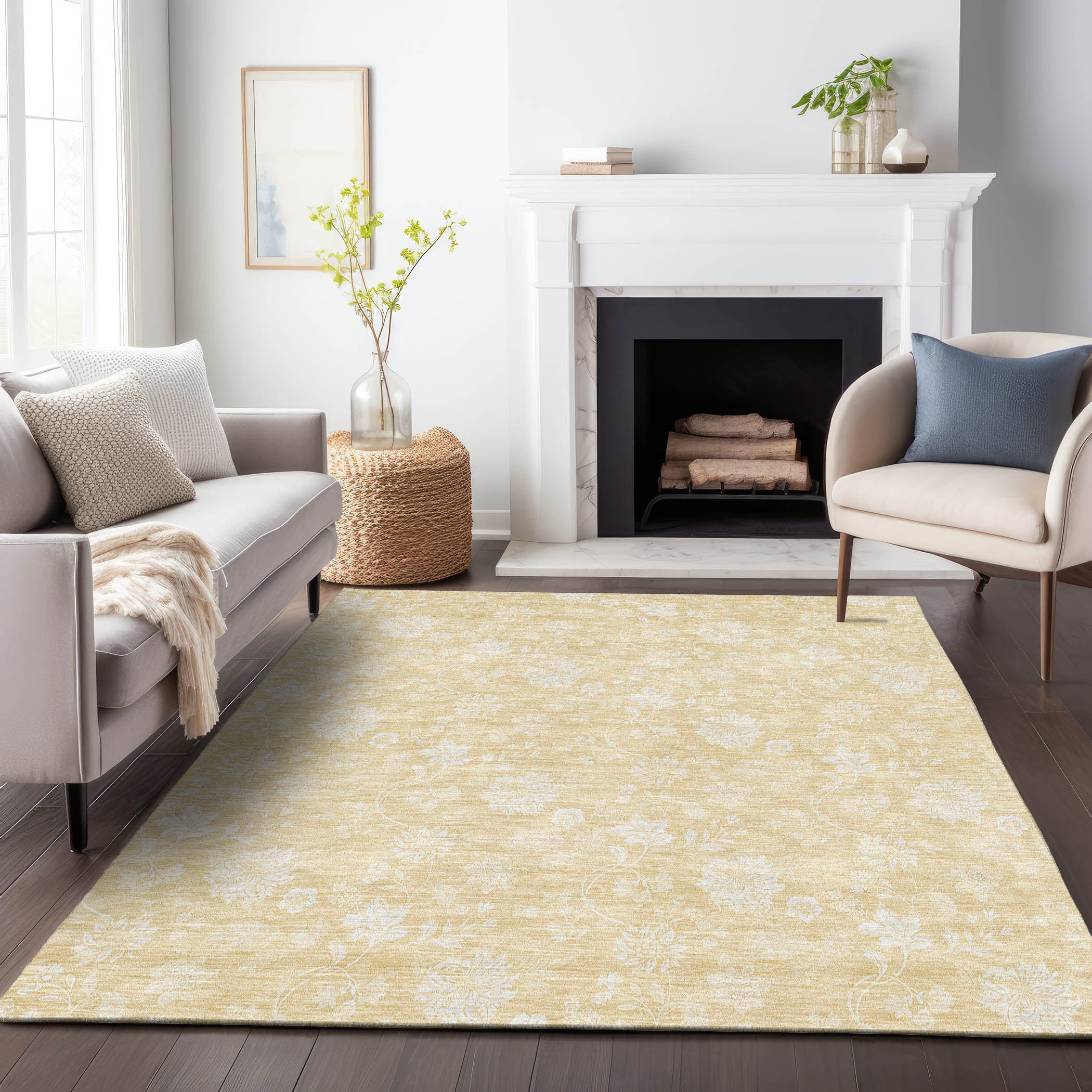 Prague Machine Washable Transitional Honey Gold Rug 2'6" x 3'10" #shape_Rectangle
