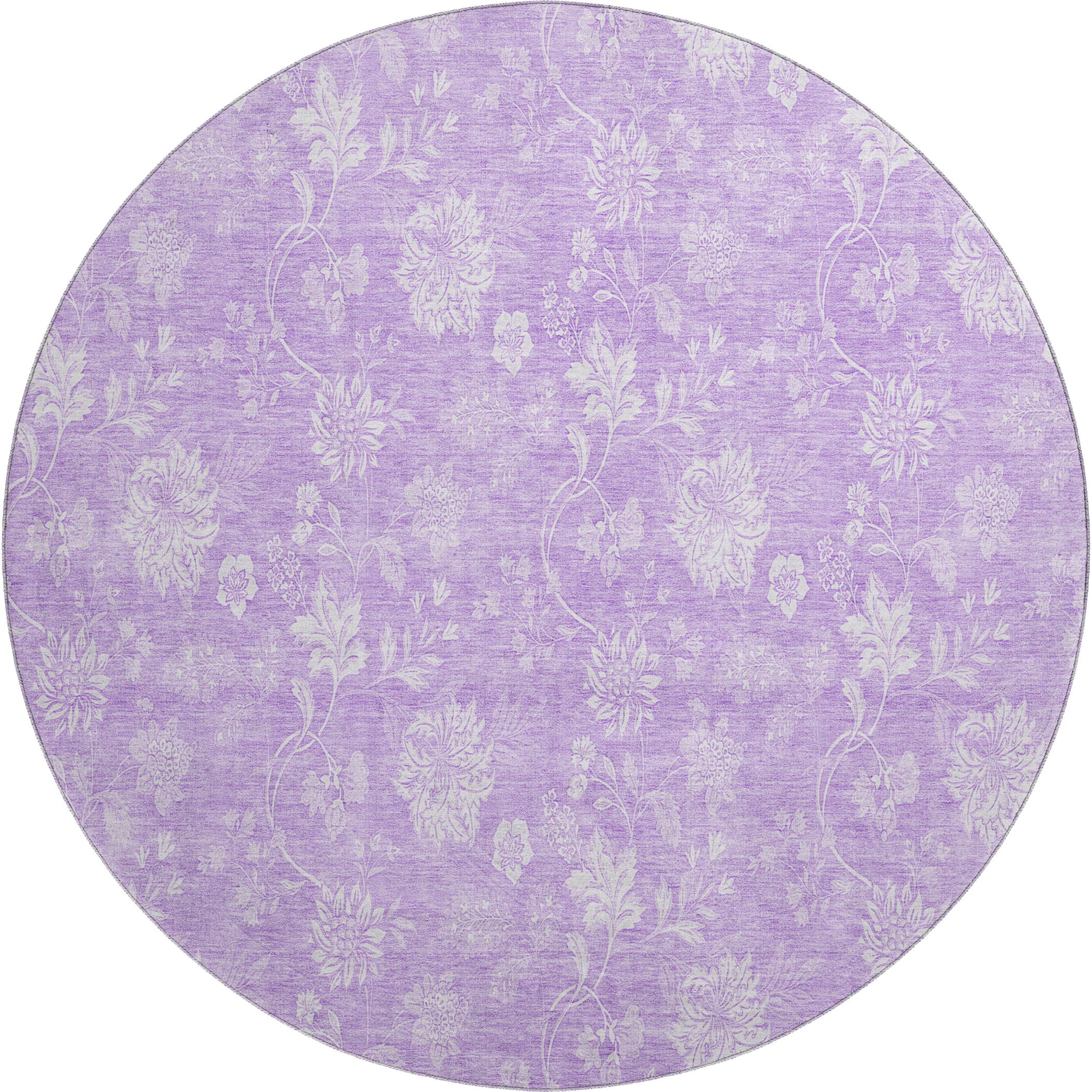 Prague Machine Washable Transitional Lilac Purple Rug 8' x 8' #shape_Round