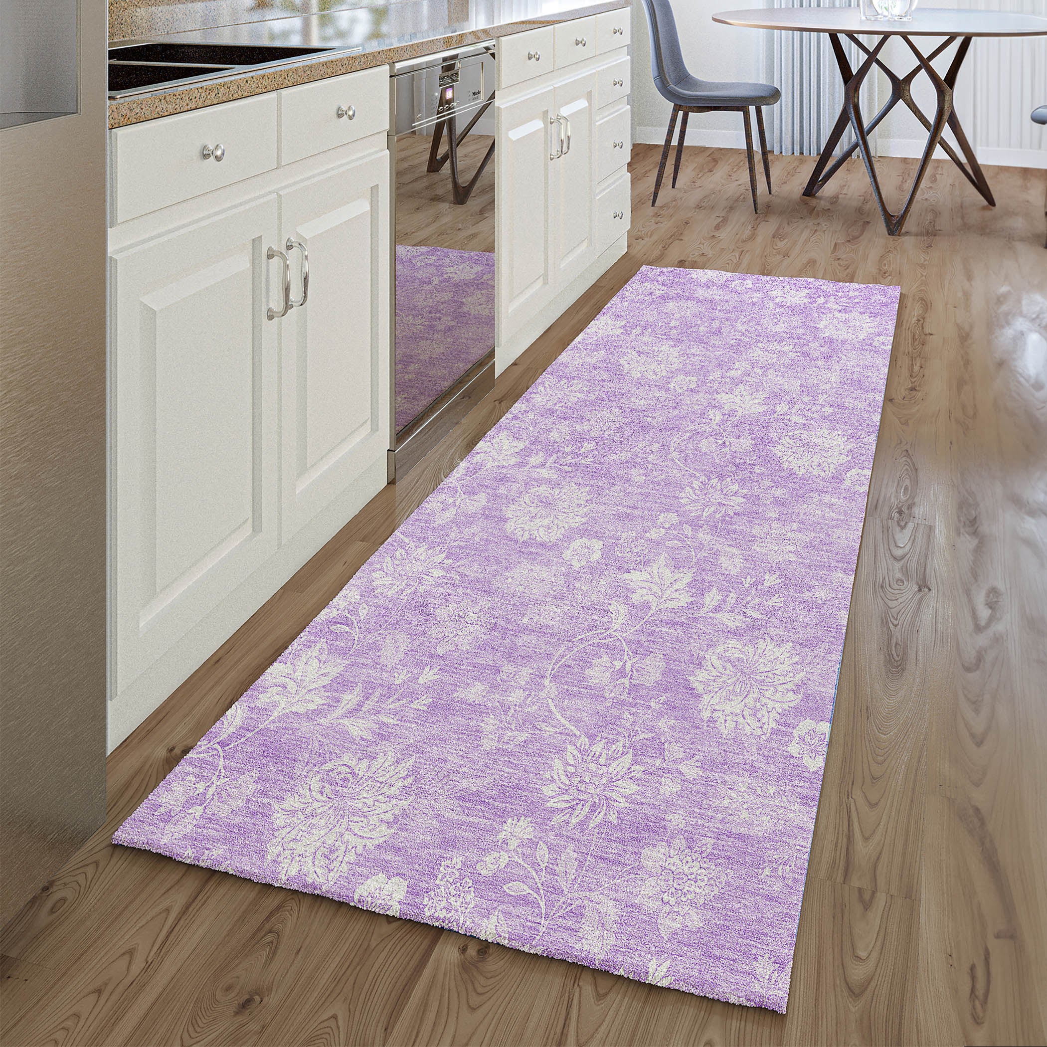 Prague Machine Washable Transitional Lilac Purple Rug 2'3" x 7'6" #shape_Runner