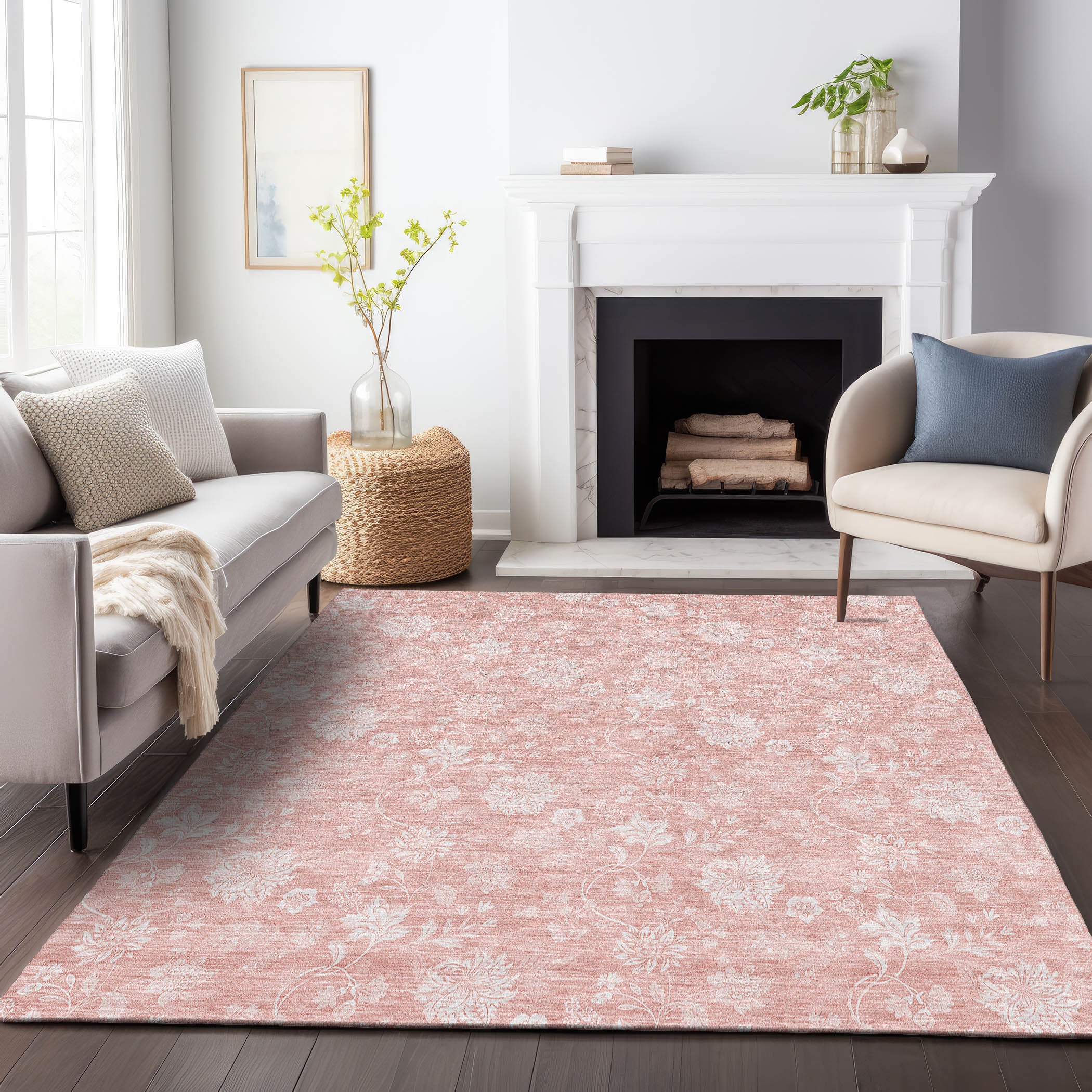 Prague Machine Washable Transitional Pink Rug 2'6" x 3'10" #shape_Rectangle