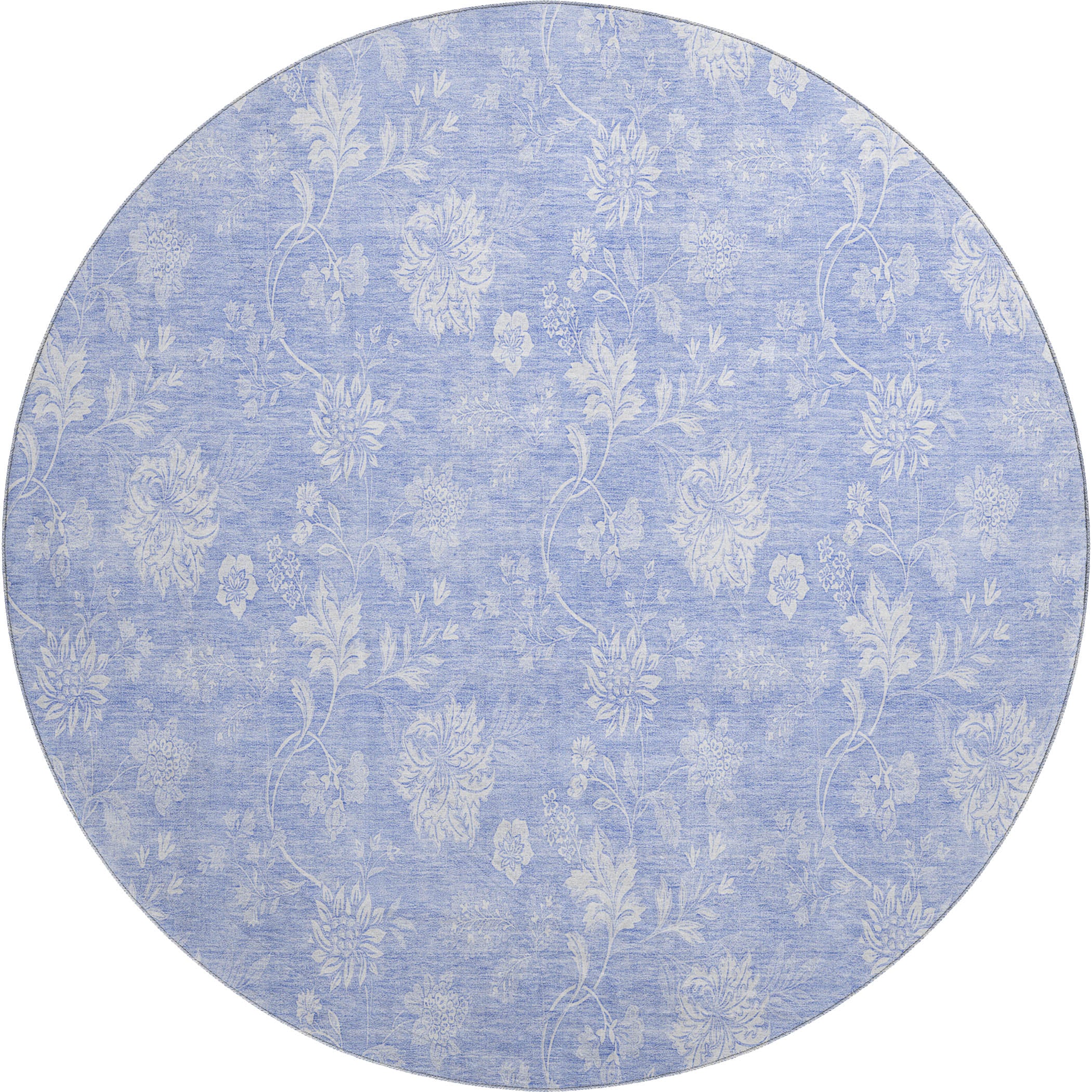 Prague Machine Washable Transitional Sky Blue Rug 8' x 8' #shape_Round