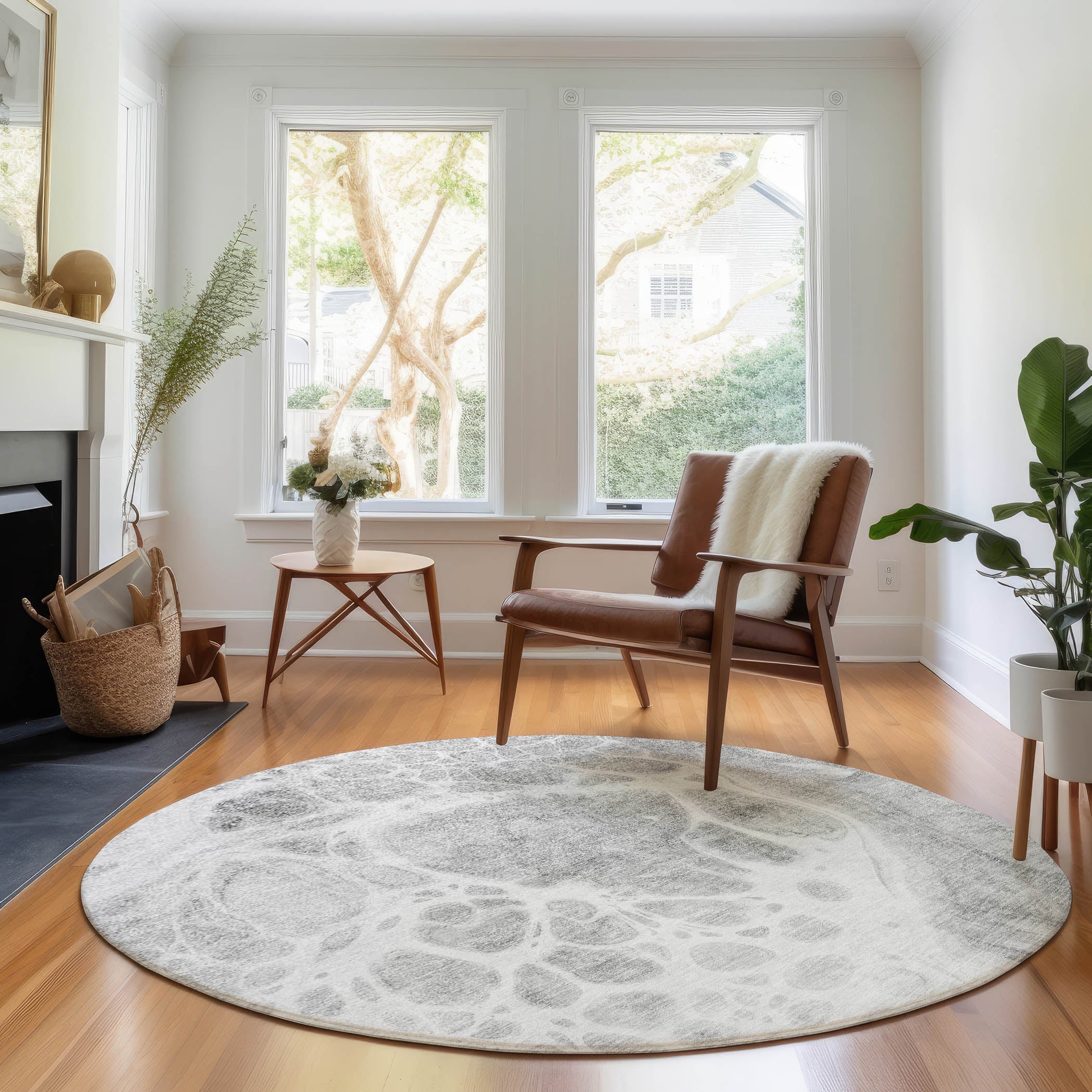 Cusco Machine Washable Transitional Gray Rug 8' x 8' #shape_Round