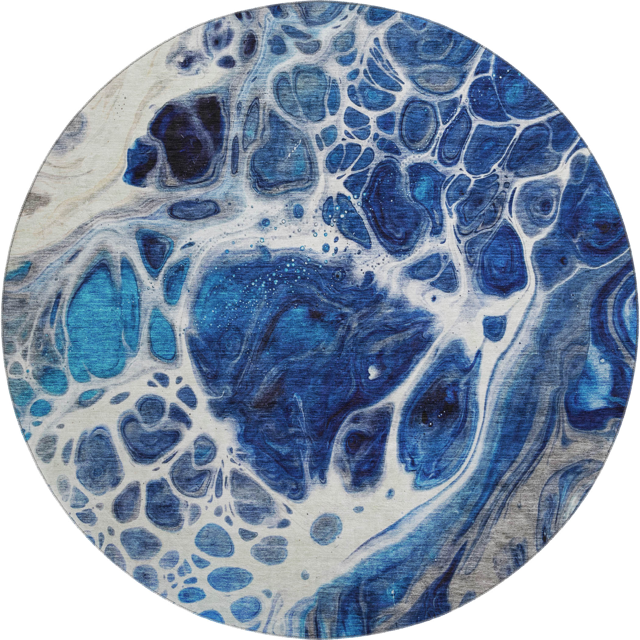 Cusco Machine Washable Transitional Navy Blue Rug 8' x 8' #shape_Round