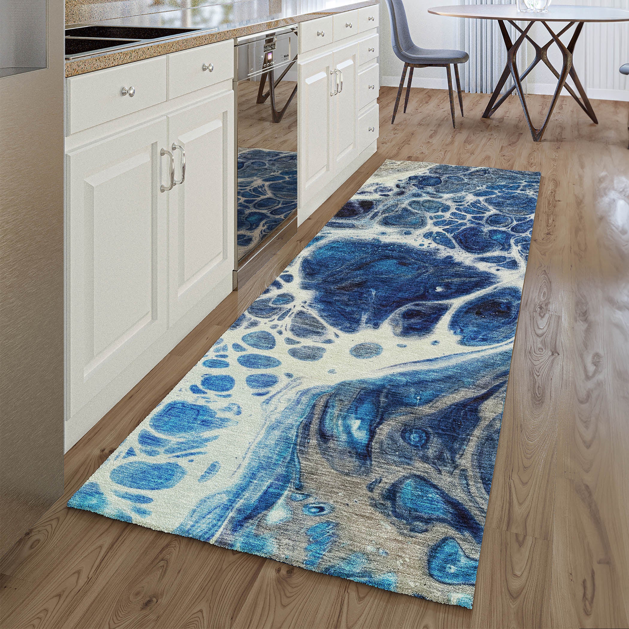 Cusco Machine Washable Transitional Navy Blue Rug 2'3" x 7'6" #shape_Runner