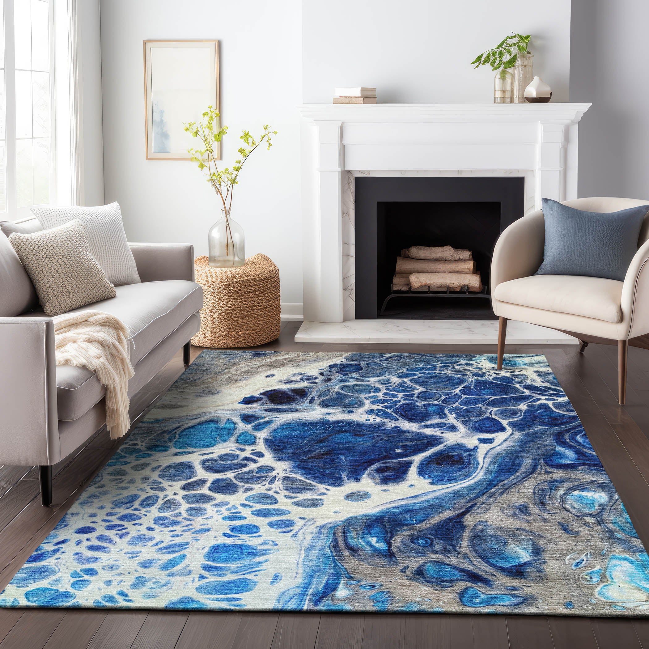 Cusco Machine Washable Transitional Navy Blue Rug 2'6" x 3'10" #shape_Rectangle