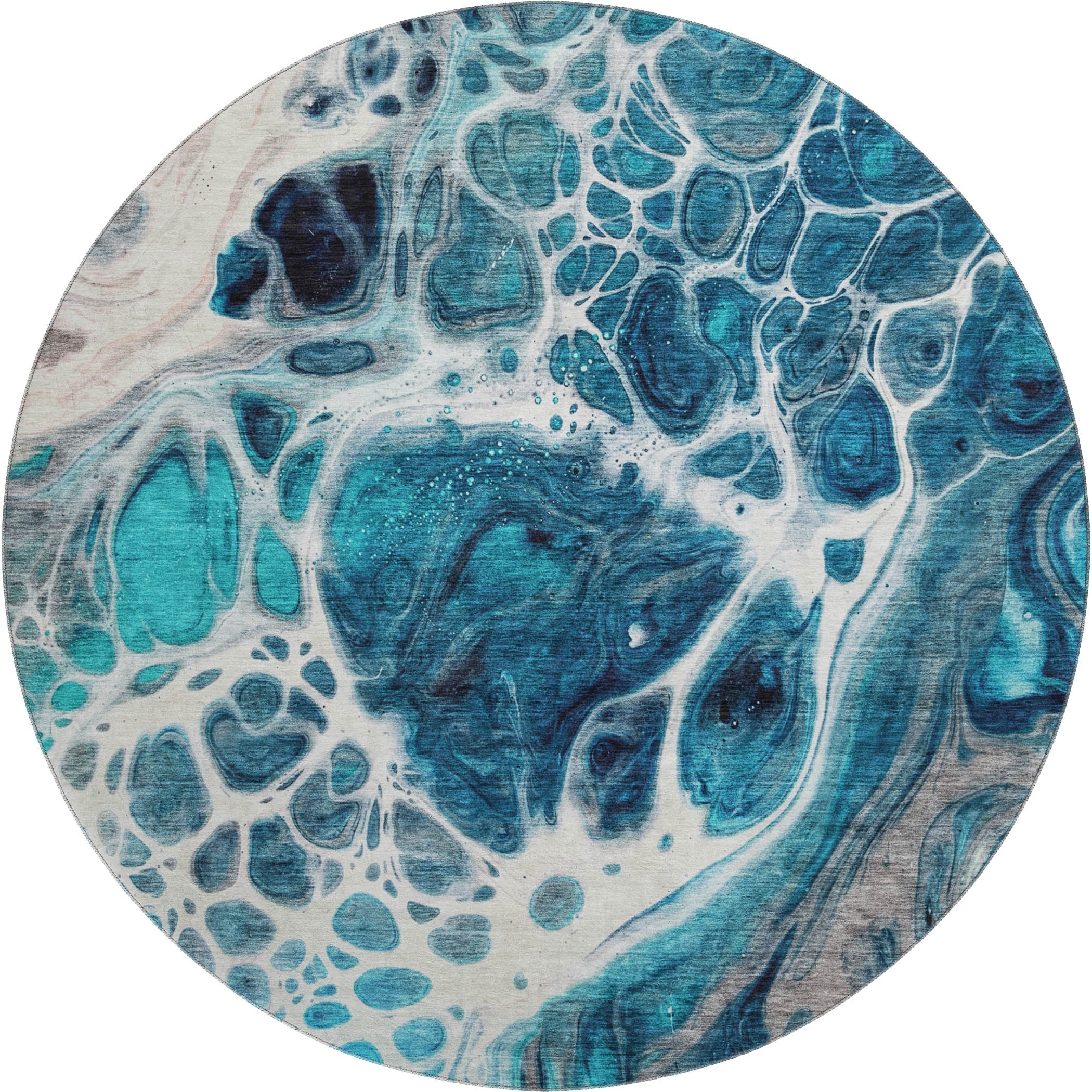Cusco Machine Washable Transitional Teal Rug 8' x 8' #shape_Round