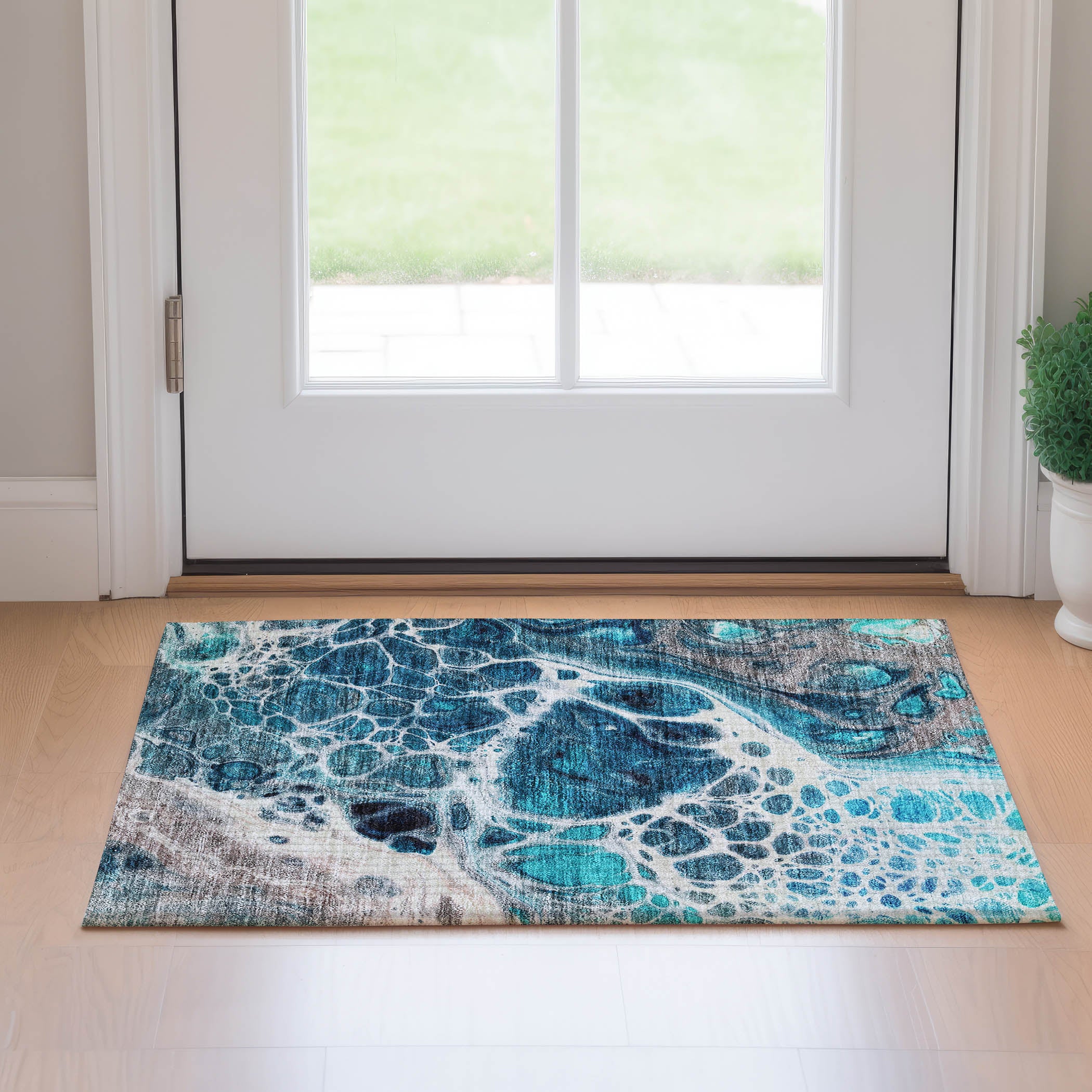 Cusco Machine Washable Transitional Teal Rug 1'8" x 2'6" #shape_Rectangle