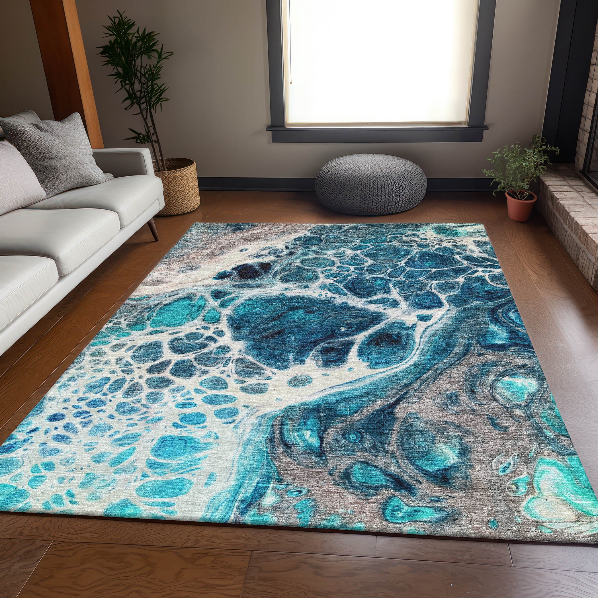 Cusco Machine Washable Transitional Teal Rug 2'6" x 3'10" #shape_Rectangle