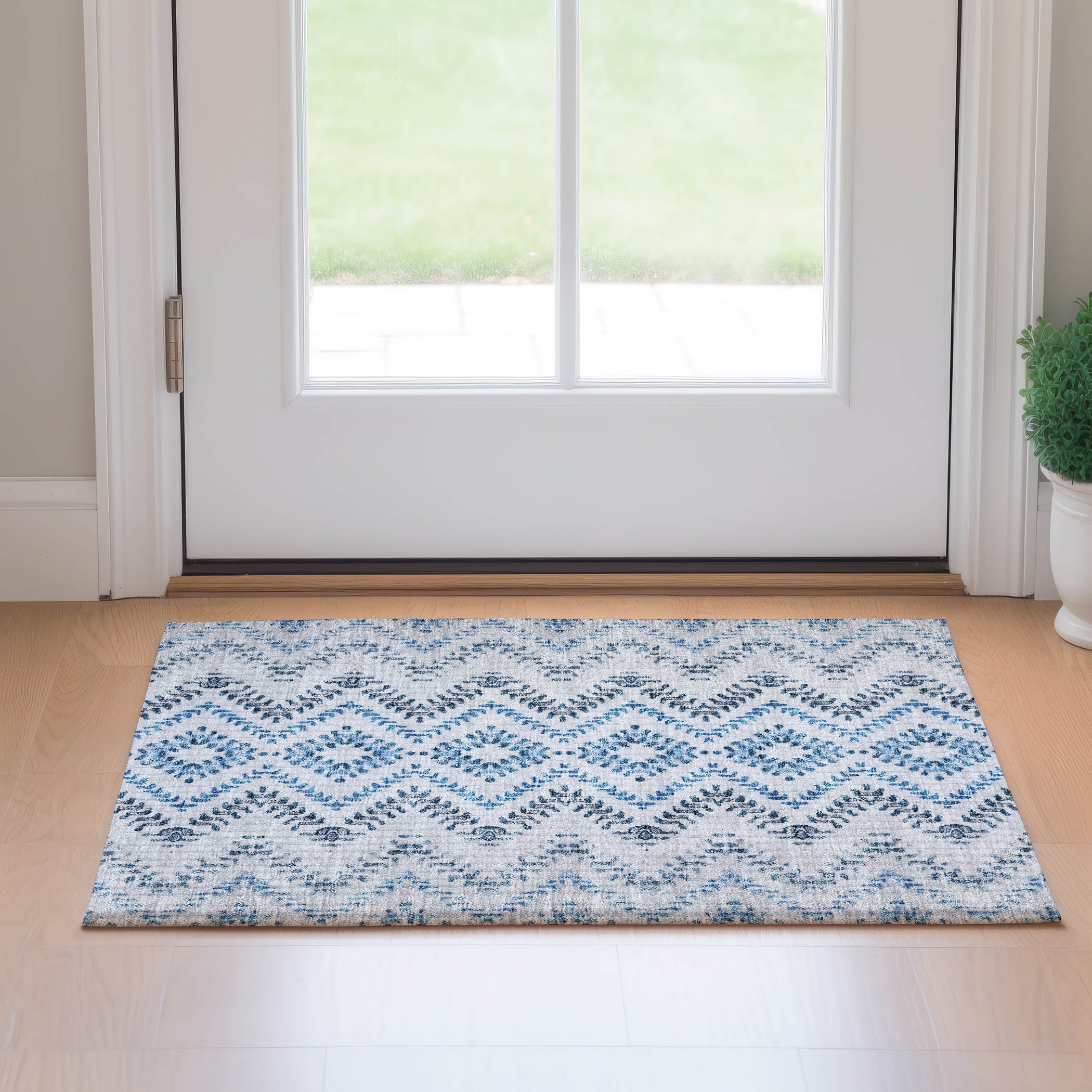 Rome Machine Washable Transitional Blue Rug 1'8" x 2'6" #shape_Rectangle
