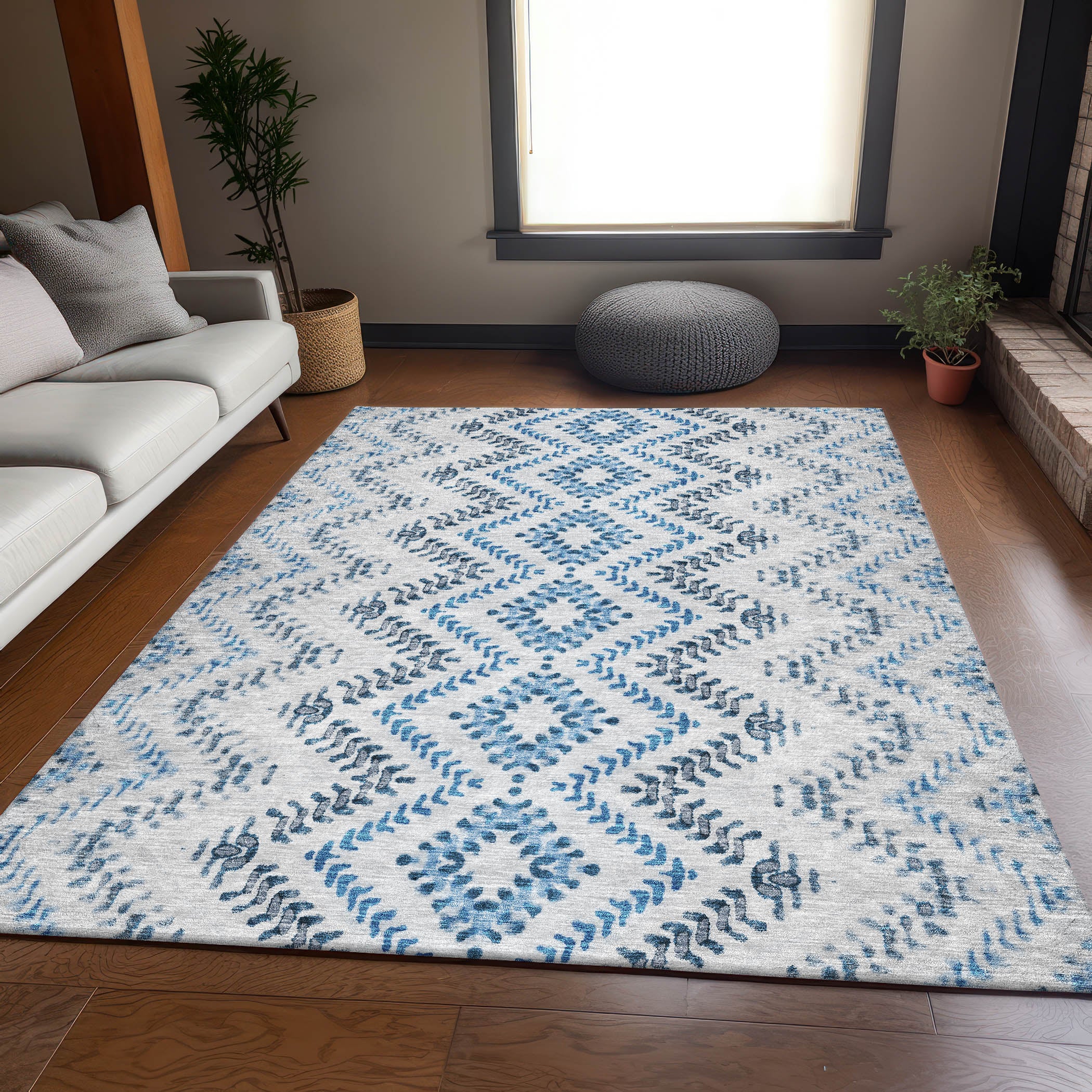 Rome Machine Washable Transitional Blue Rug 2'6" x 3'10" #shape_Rectangle