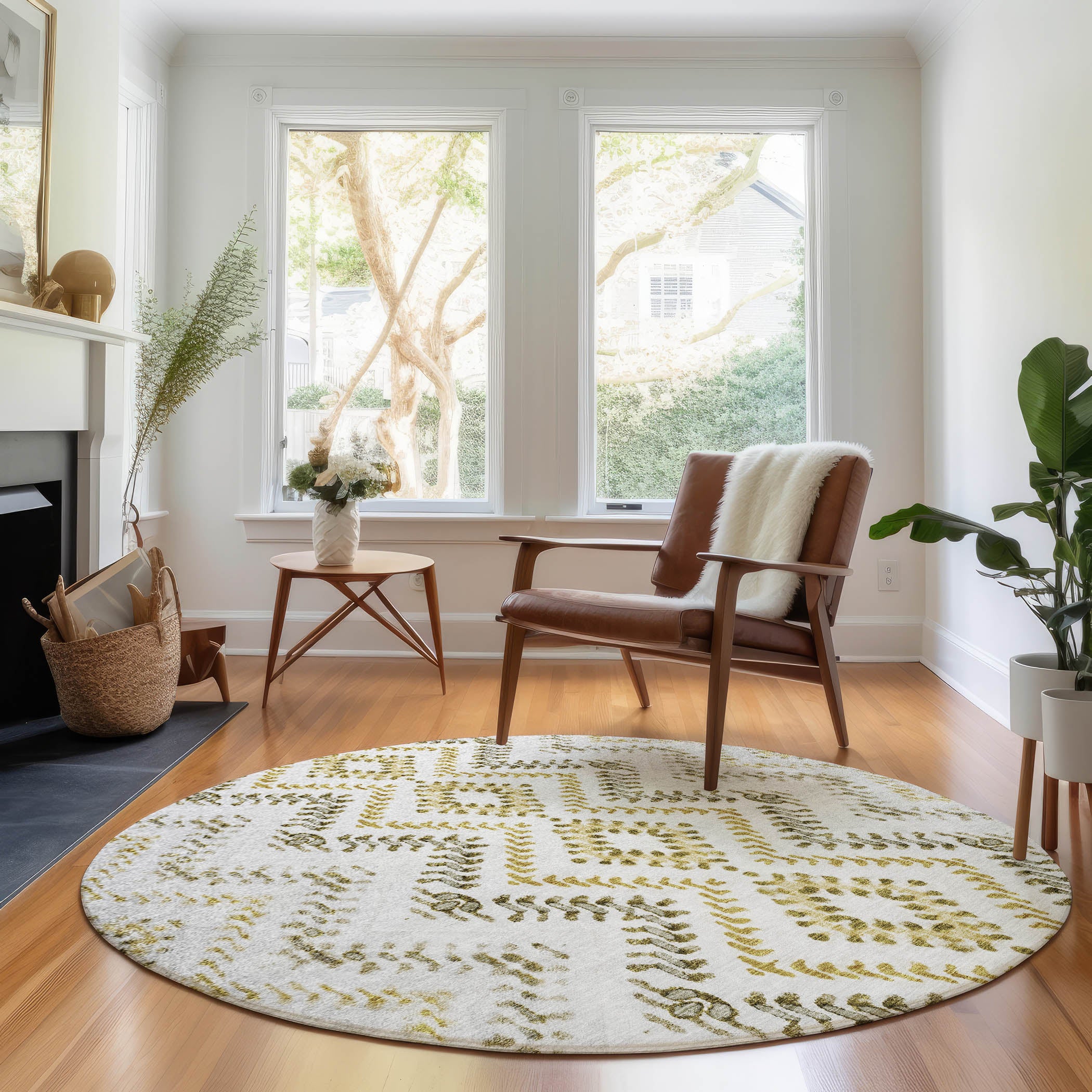 Rome Machine Washable Transitional Taupe Brown Rug 8' x 8' #shape_Round