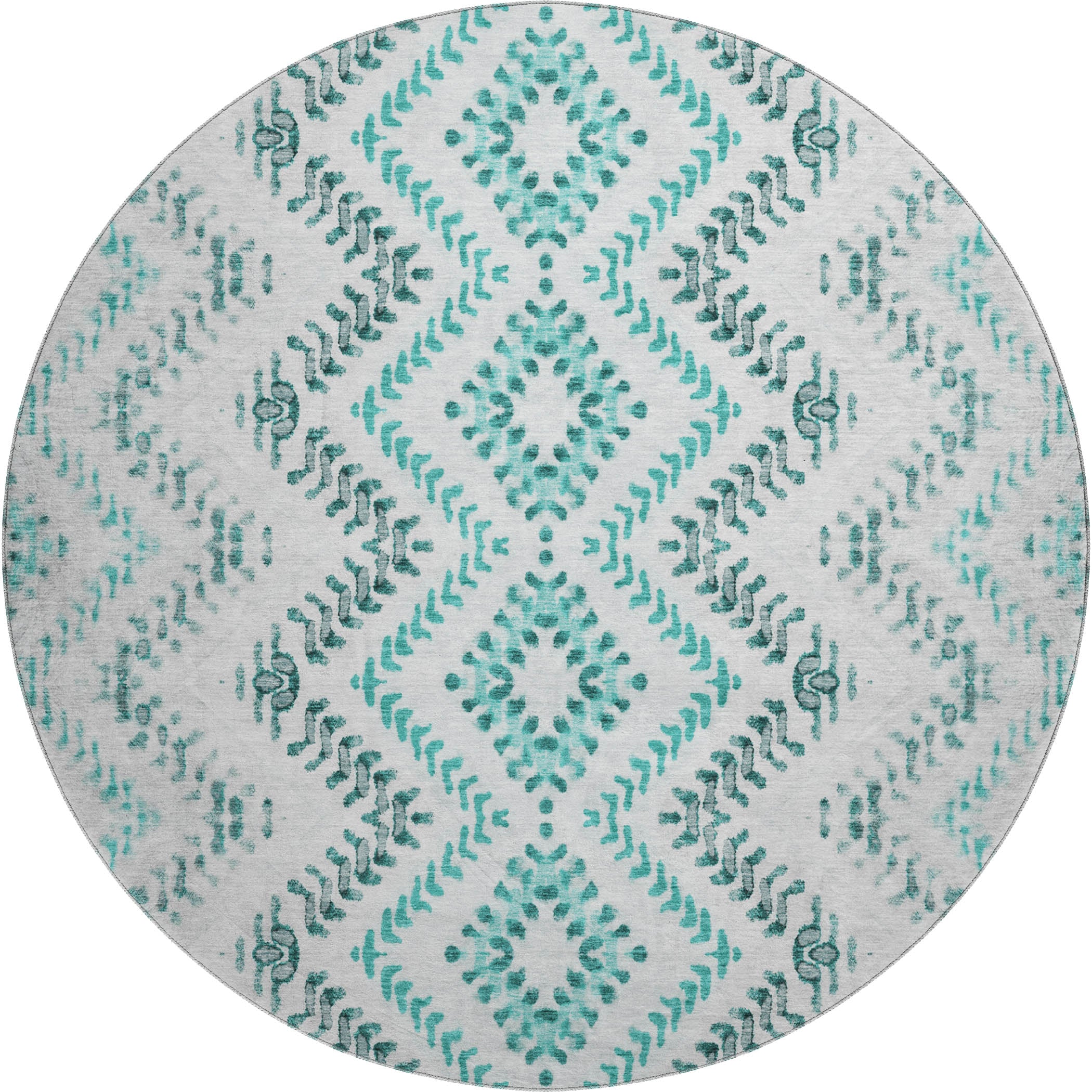 Rome Machine Washable Transitional Teal Rug 8' x 8' #shape_Round