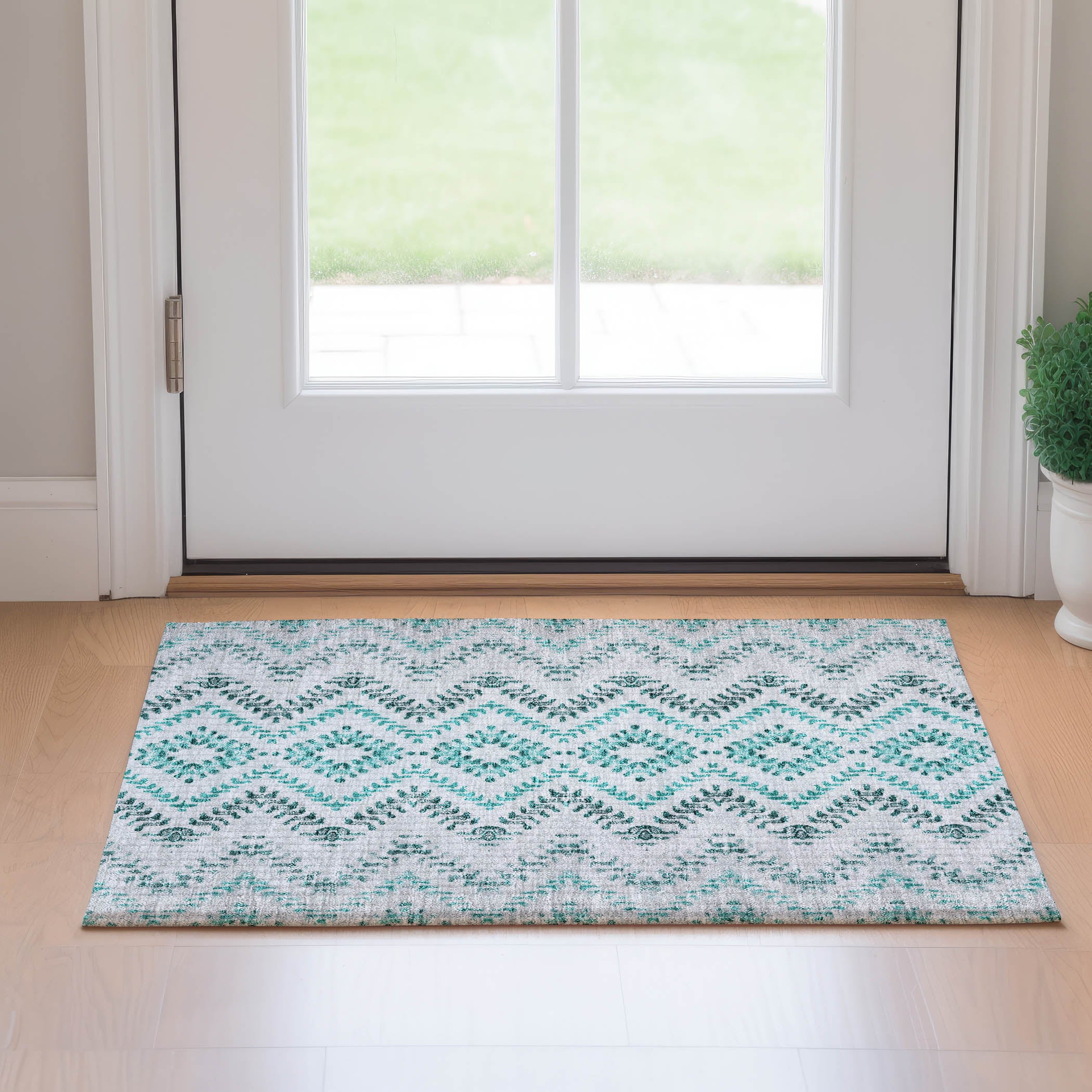 Rome Machine Washable Transitional Teal Rug 1'8" x 2'6" #shape_Rectangle