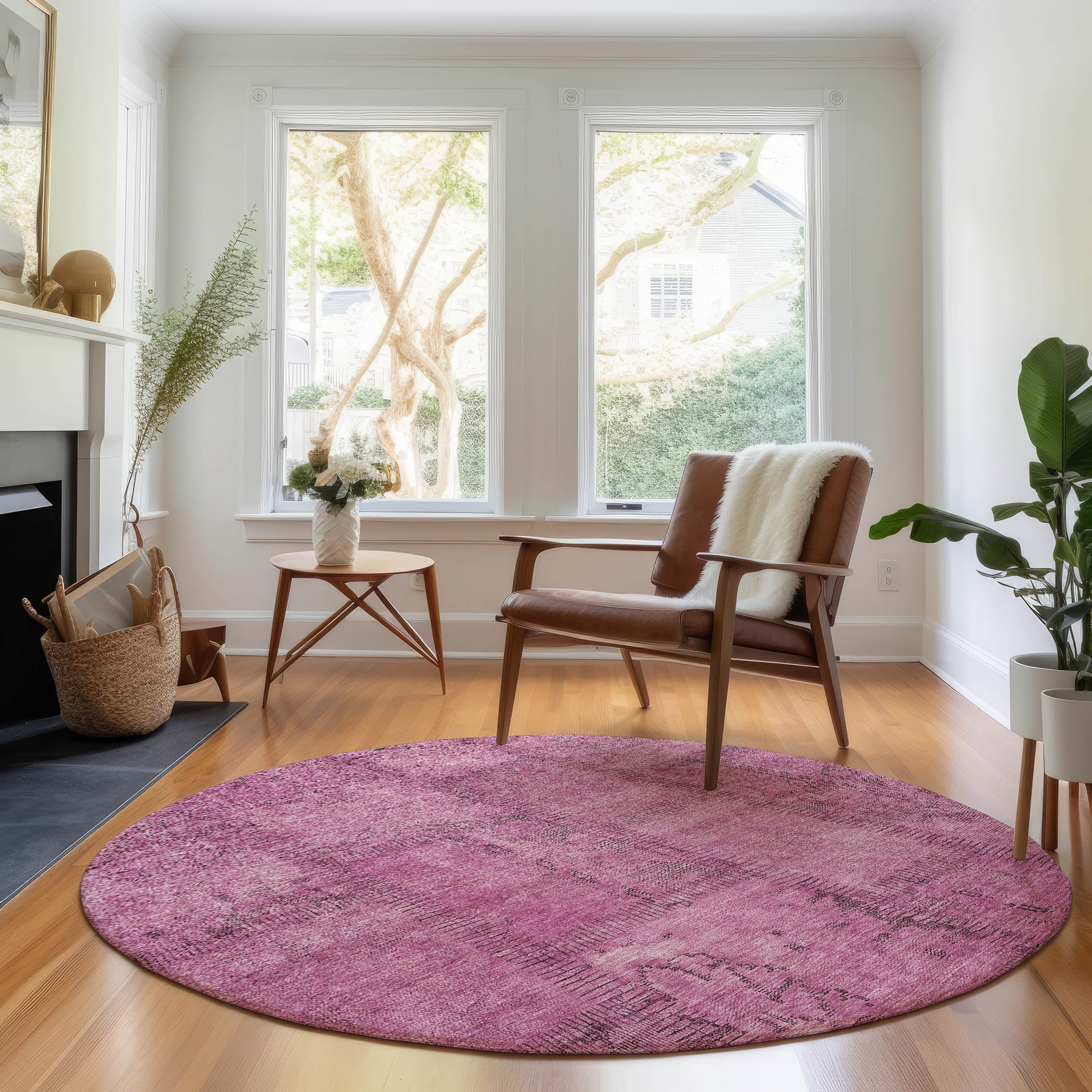 Lisbon Machine Washable Transitional Blush Pink Rug 8' x 8' #shape_Round