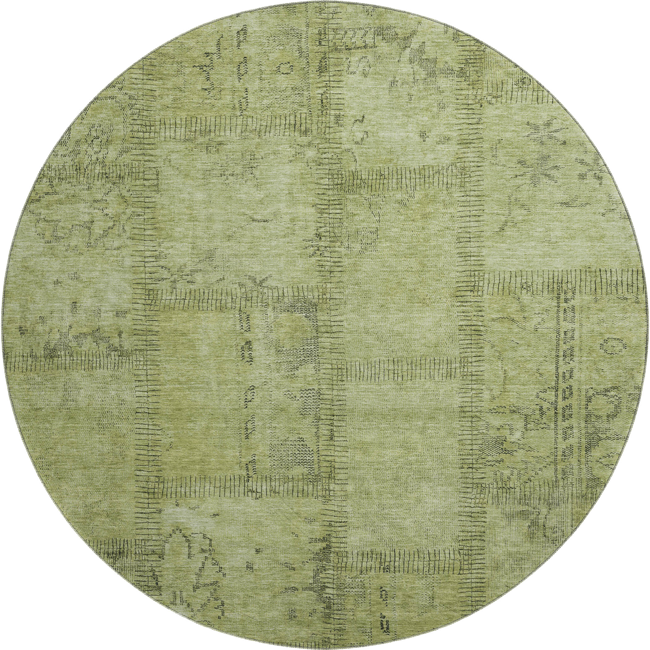 Lisbon Machine Washable Transitional Fern Green Rug 8' x 8' #shape_Round