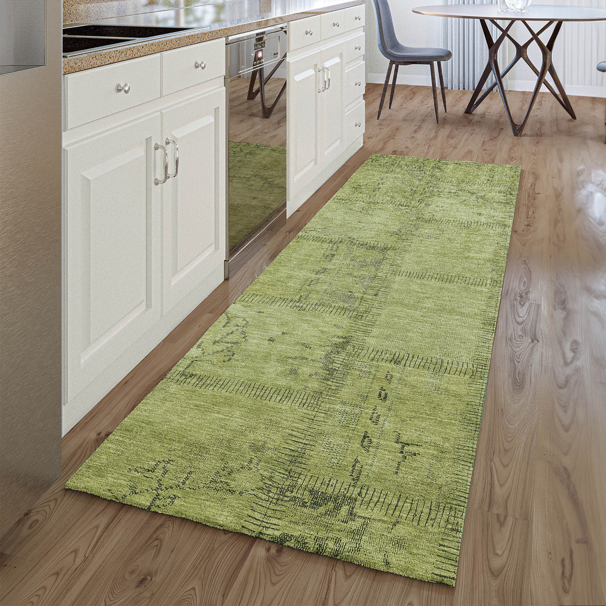 Lisbon Machine Washable Transitional Fern Green Rug 2'3" x 7'6" #shape_Runner