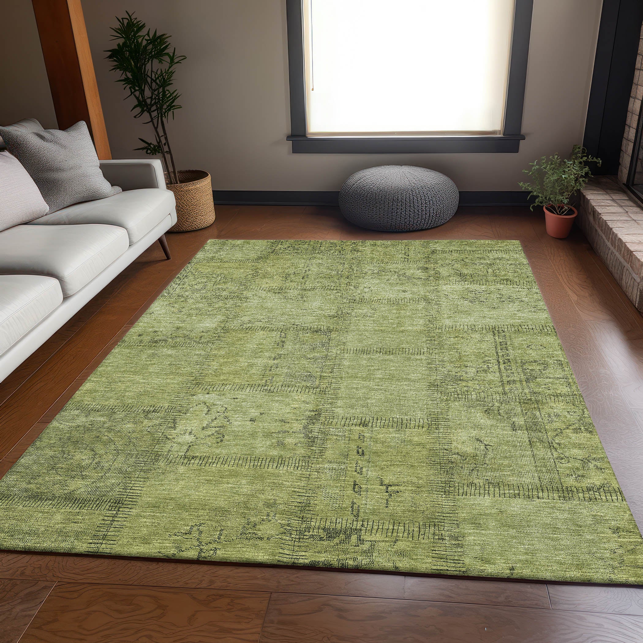 Lisbon Machine Washable Transitional Fern Green Rug 2'6" x 3'10" #shape_Rectangle