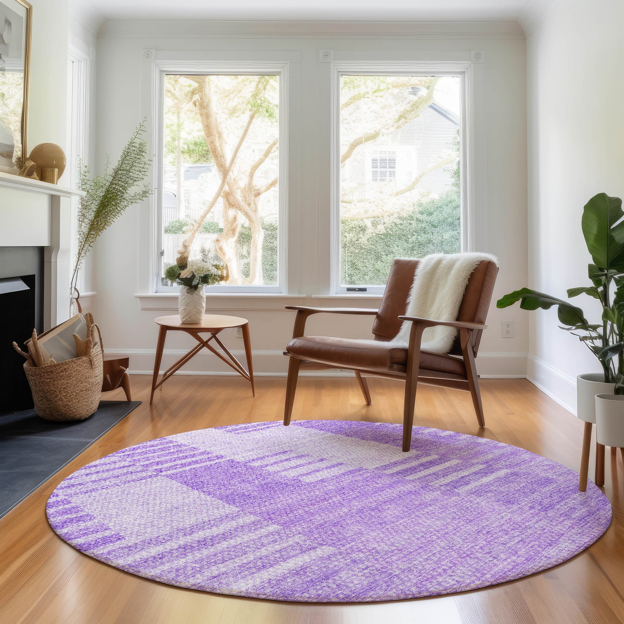 Bangkok Machine Washable Transitional Lavender Purple Rug 8' x 8' #shape_Round
