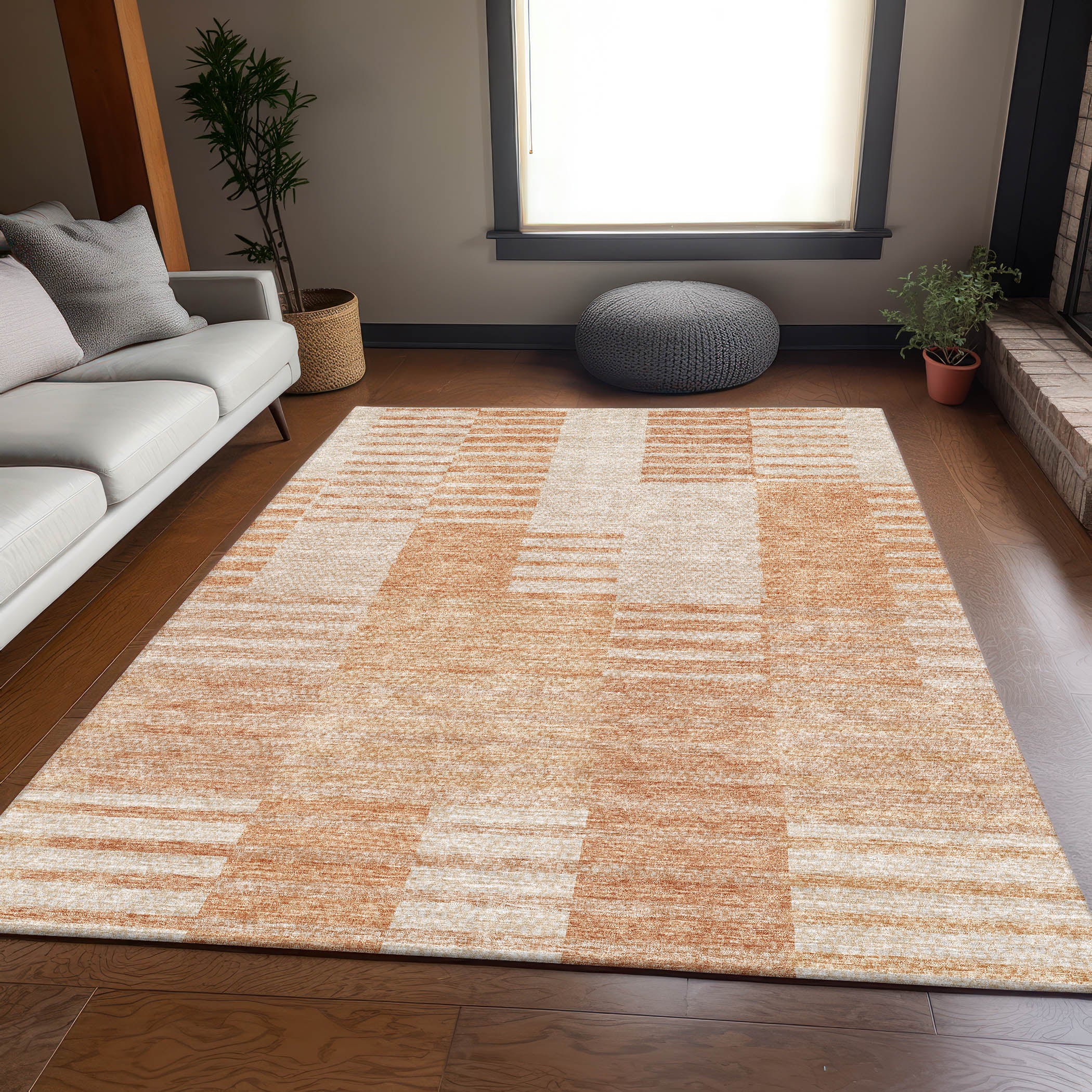 Bangkok Machine Washable Transitional Salmon Orange Rug 2'6" x 3'10" #shape_Rectangle