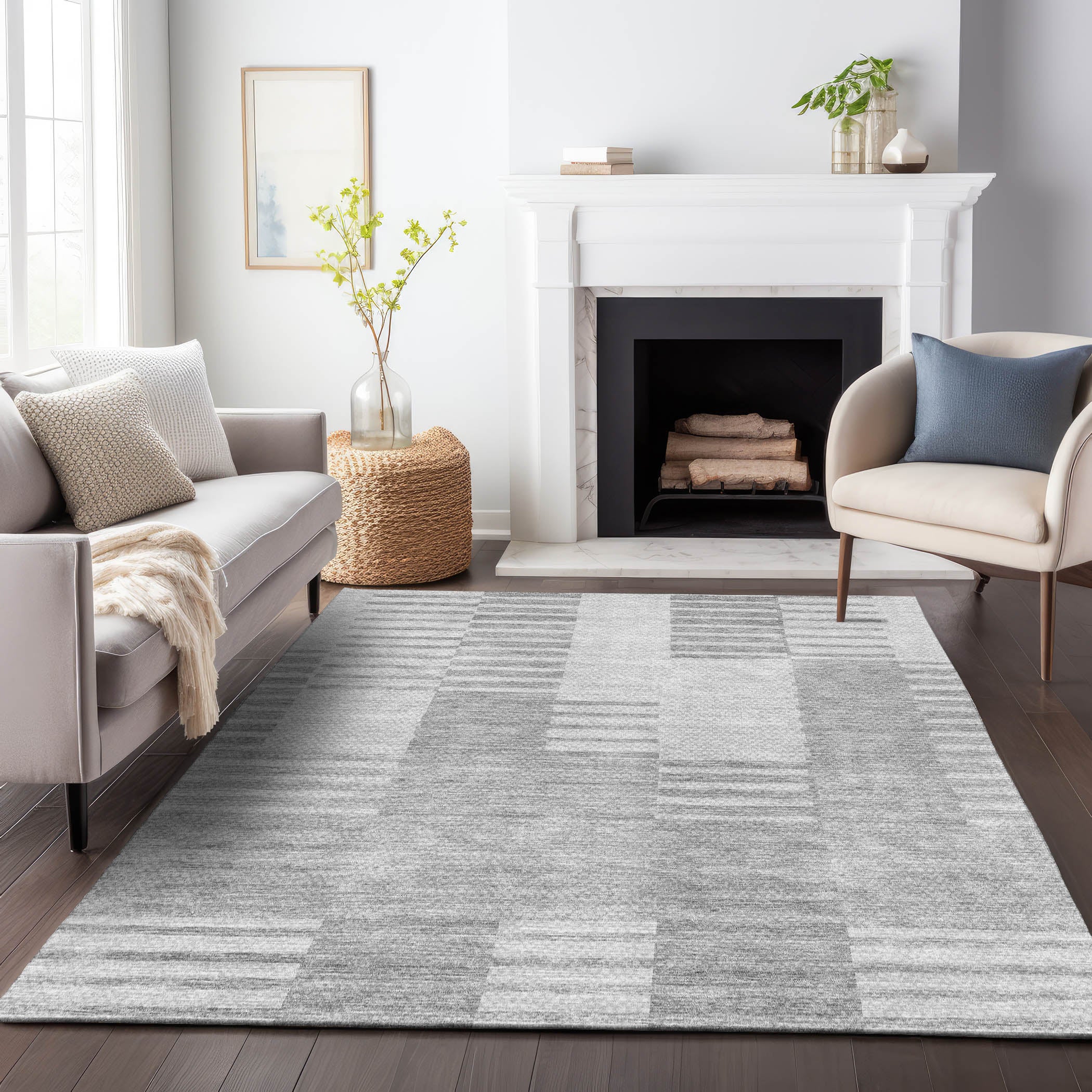 Bangkok Machine Washable Transitional Silver Gray Rug 2'6" x 3'10" #shape_Rectangle
