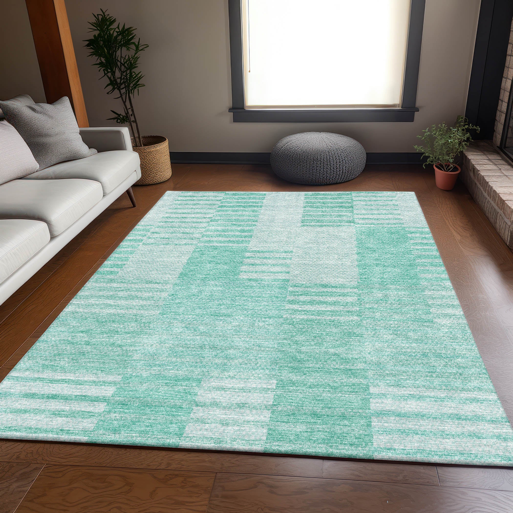 Bangkok Machine Washable Transitional Teal Rug 2'6" x 3'10" #shape_Rectangle