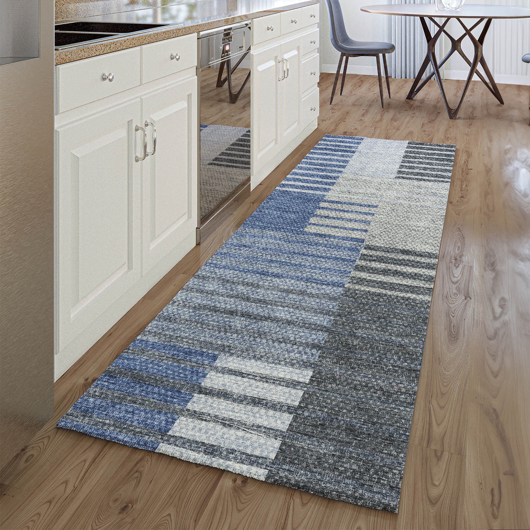 Zanzibar Machine Washable Transitional Blue Rug 2'3" x 7'6" #shape_Runner