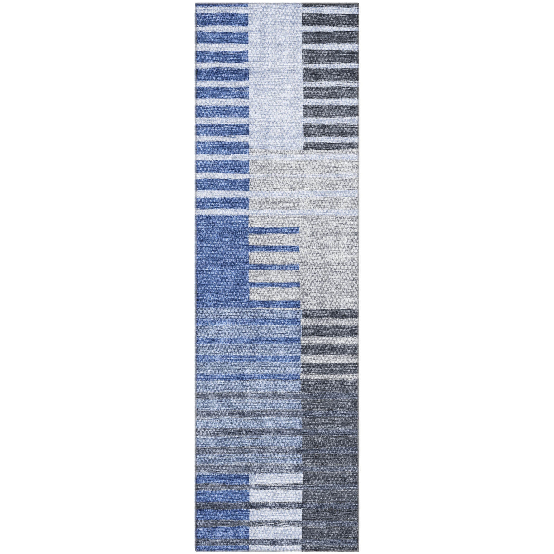 Zanzibar Machine Washable Transitional Blue Rug 2'3" x 7'6" #shape_Runner