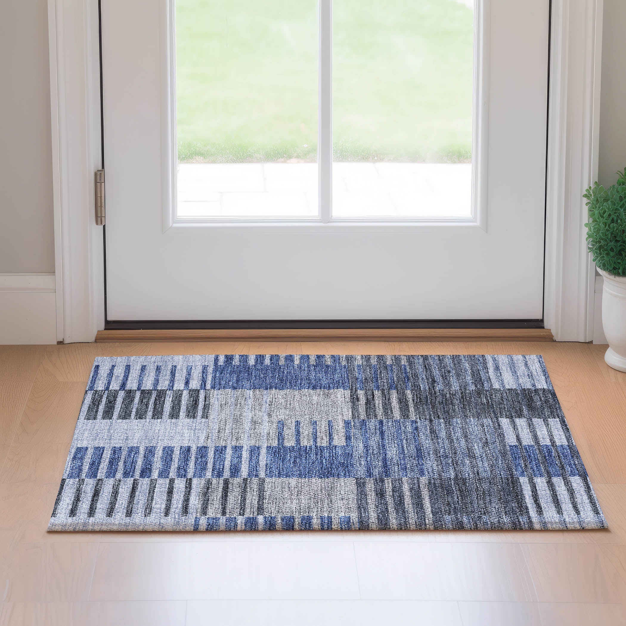 Zanzibar Machine Washable Transitional Blue Rug 1'8" x 2'6" #shape_Rectangle
