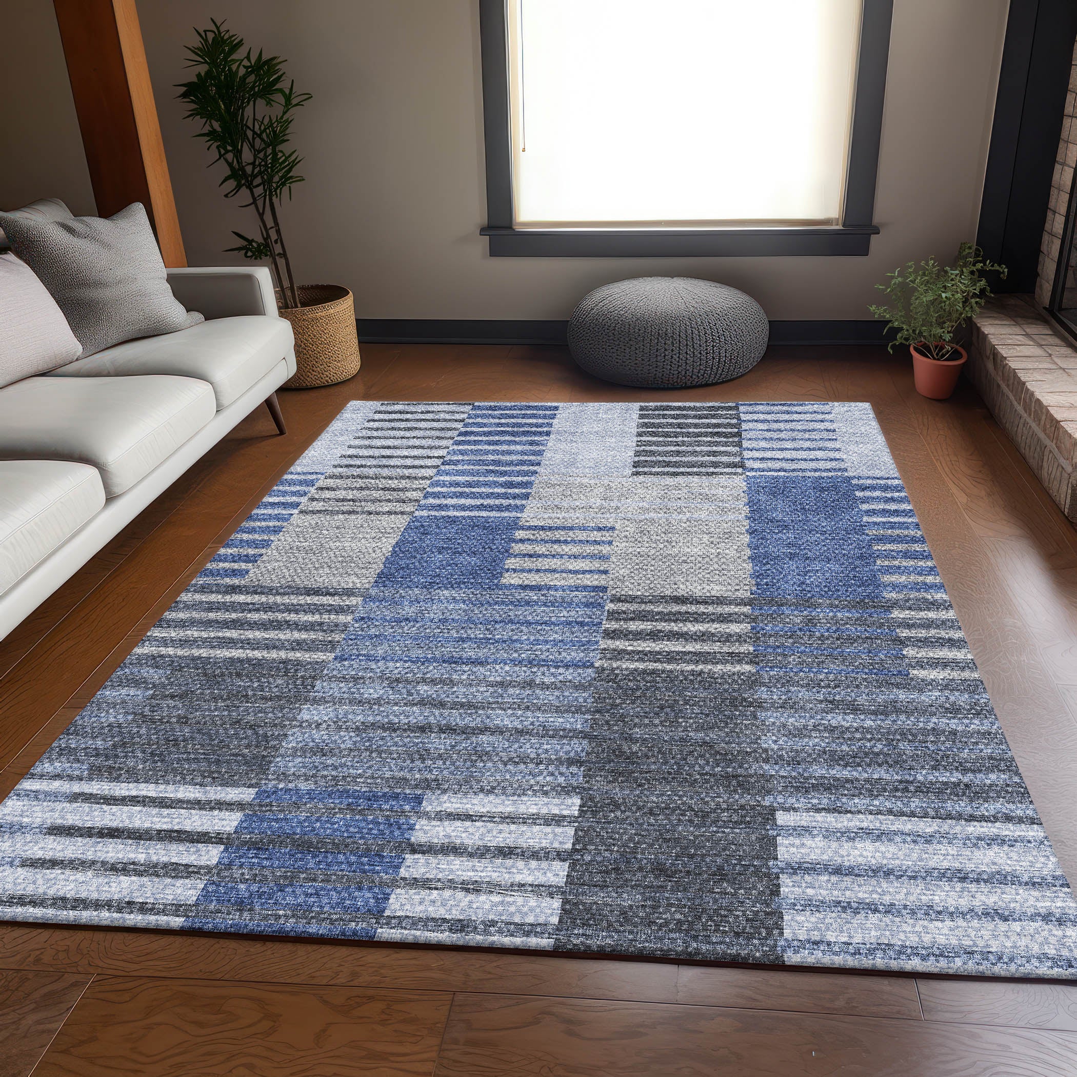 Zanzibar Machine Washable Transitional Blue Rug 2'6" x 3'10" #shape_Rectangle