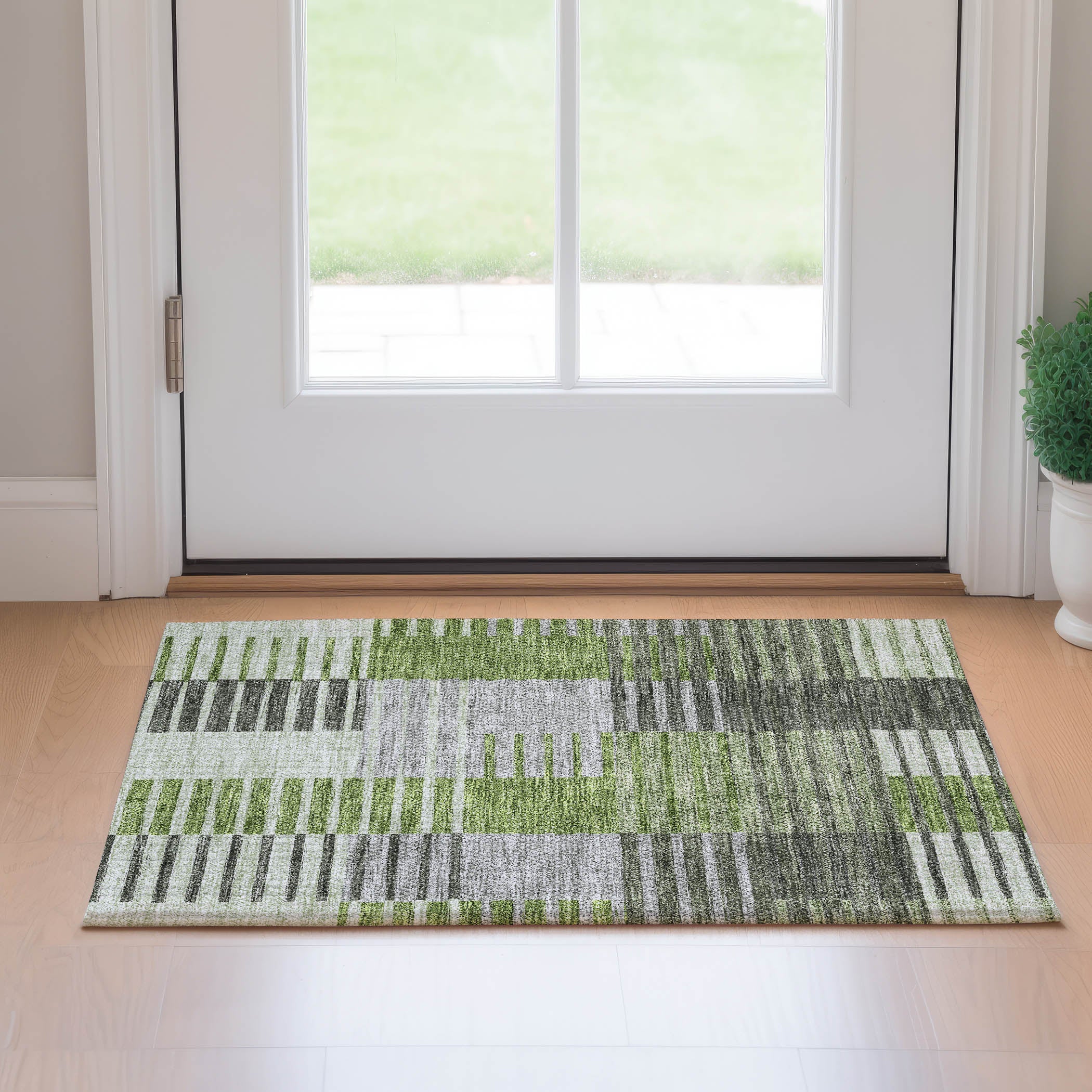 Zanzibar Machine Washable Transitional Green Rug 1'8" x 2'6" #shape_Rectangle