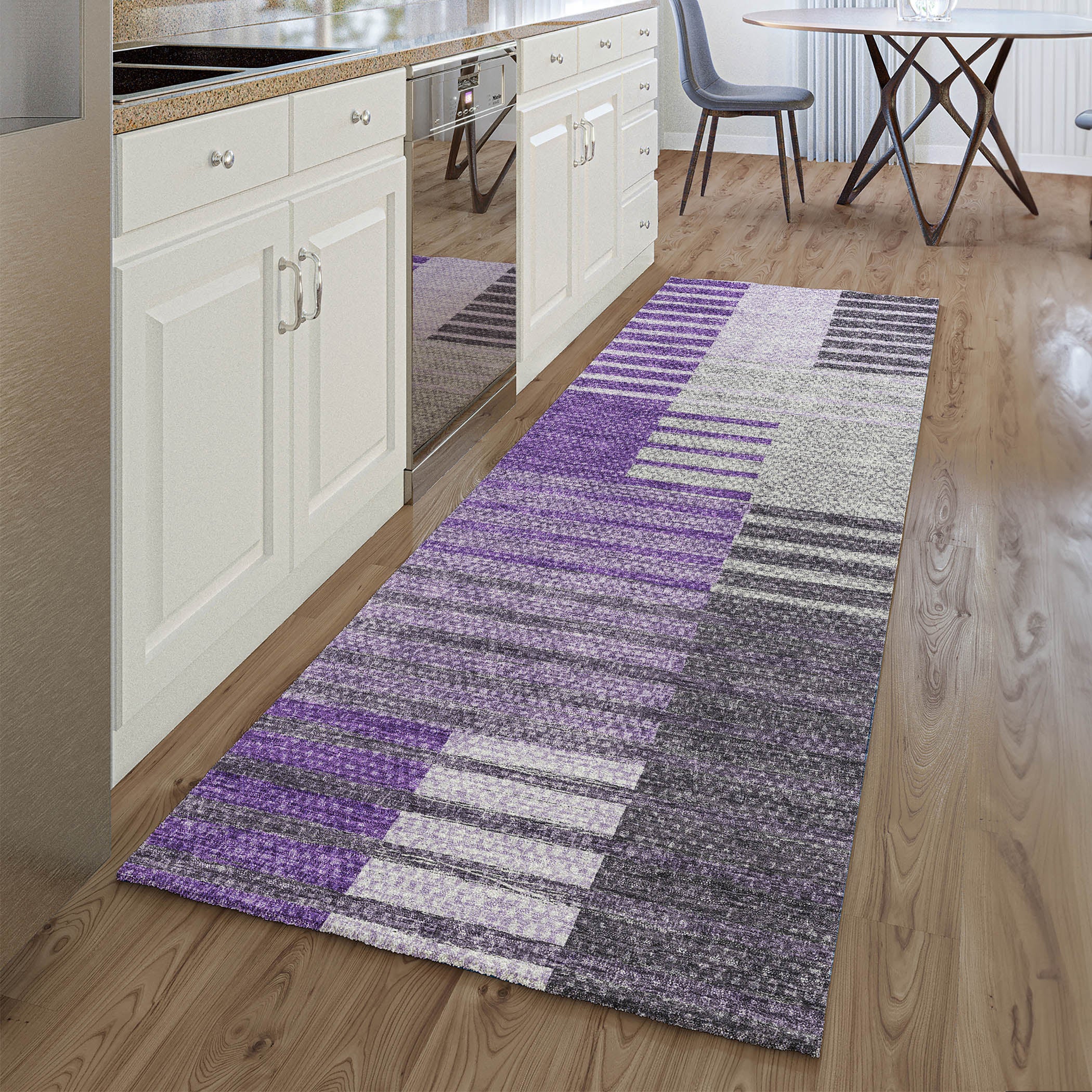Zanzibar Machine Washable Transitional Purple Rug 2'3" x 7'6" #shape_Runner
