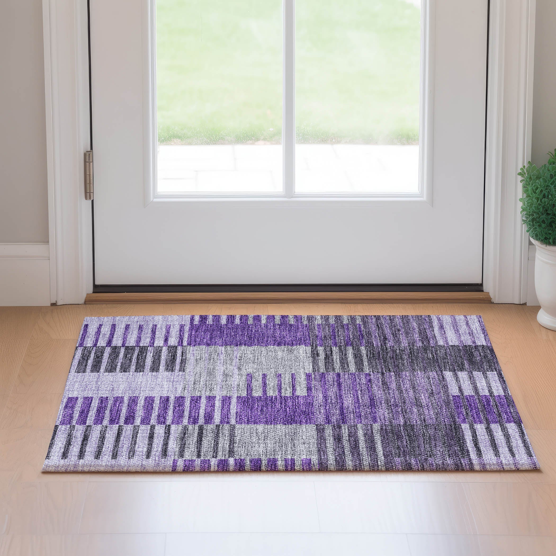 Zanzibar Machine Washable Transitional Purple Rug 1'8" x 2'6" #shape_Rectangle