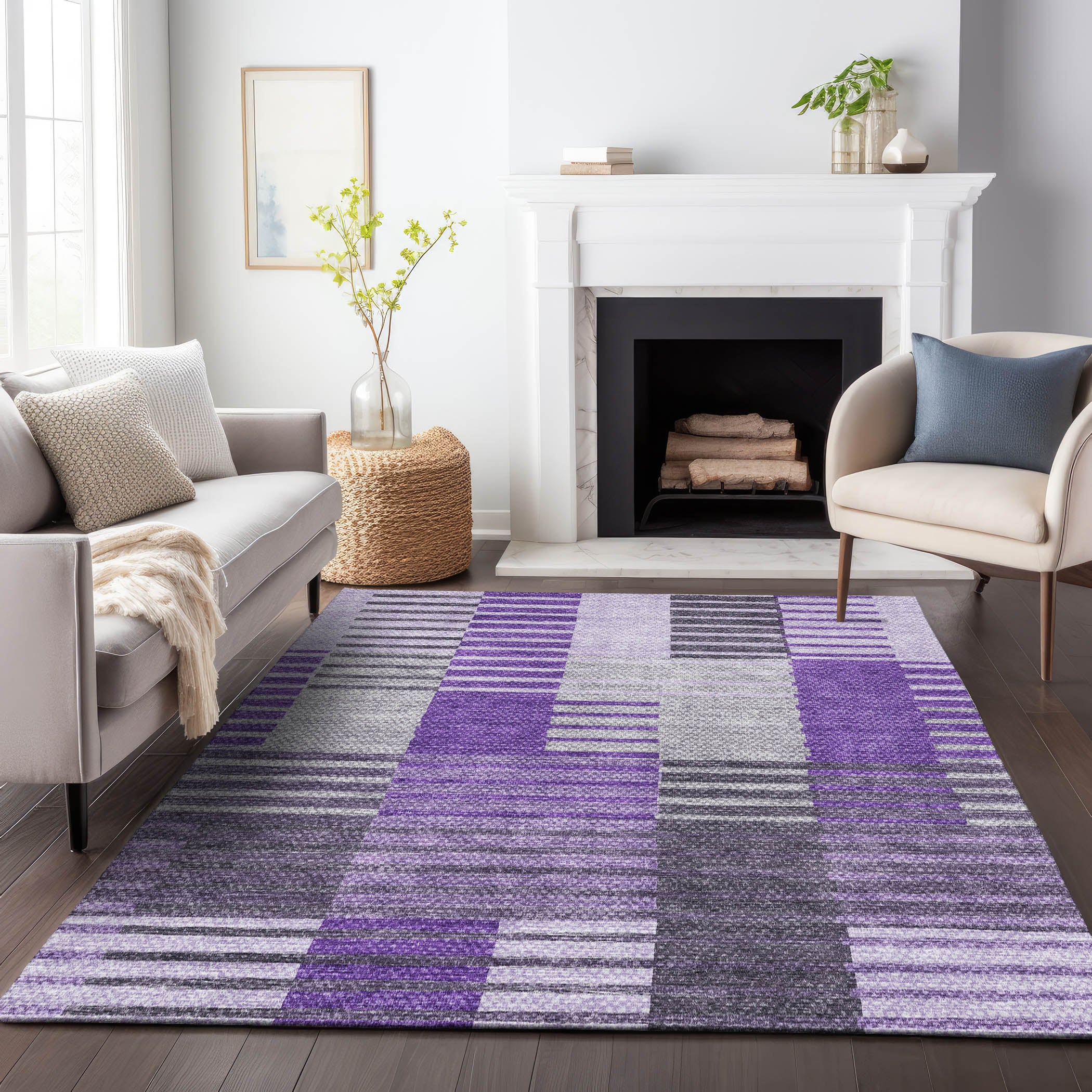 Zanzibar Machine Washable Transitional Purple Rug 2'6" x 3'10" #shape_Rectangle
