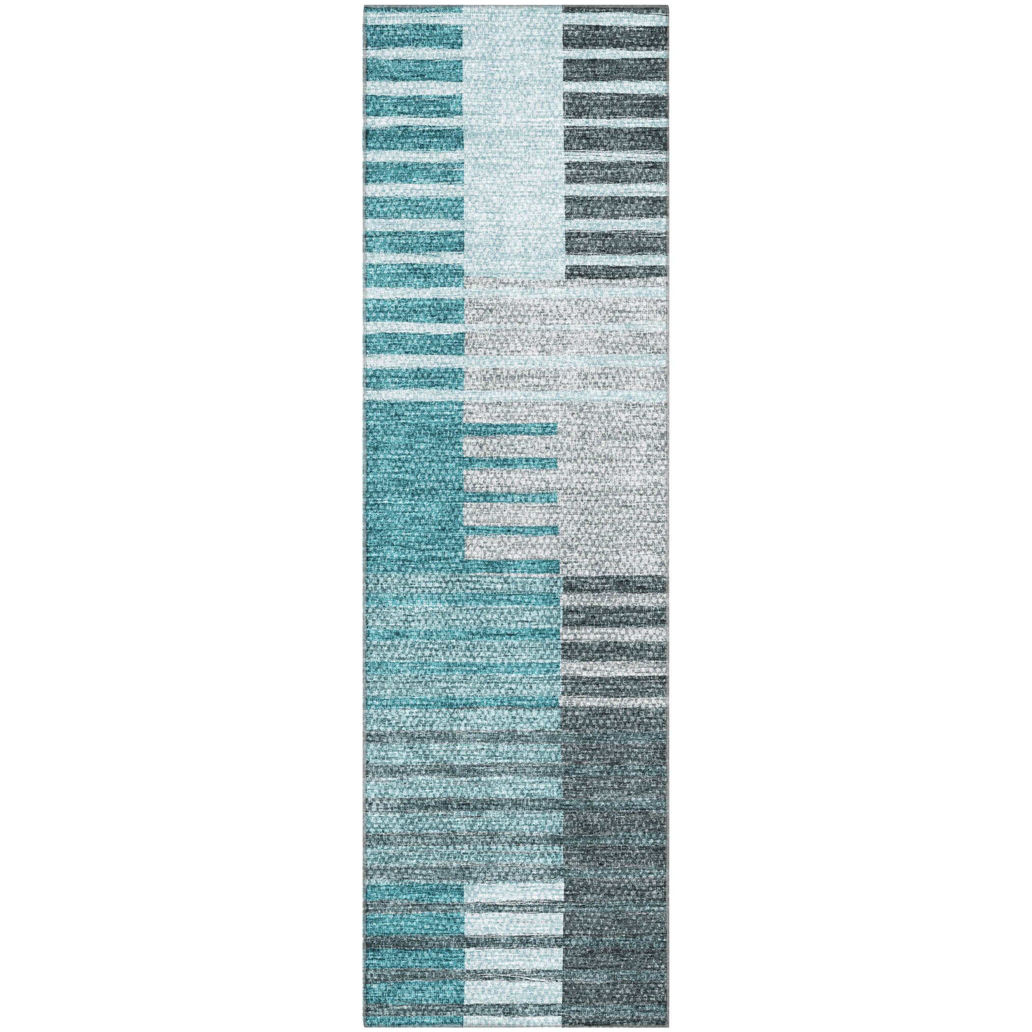 Zanzibar Machine Washable Transitional Teal Rug 2'3" x 7'6" #shape_Runner