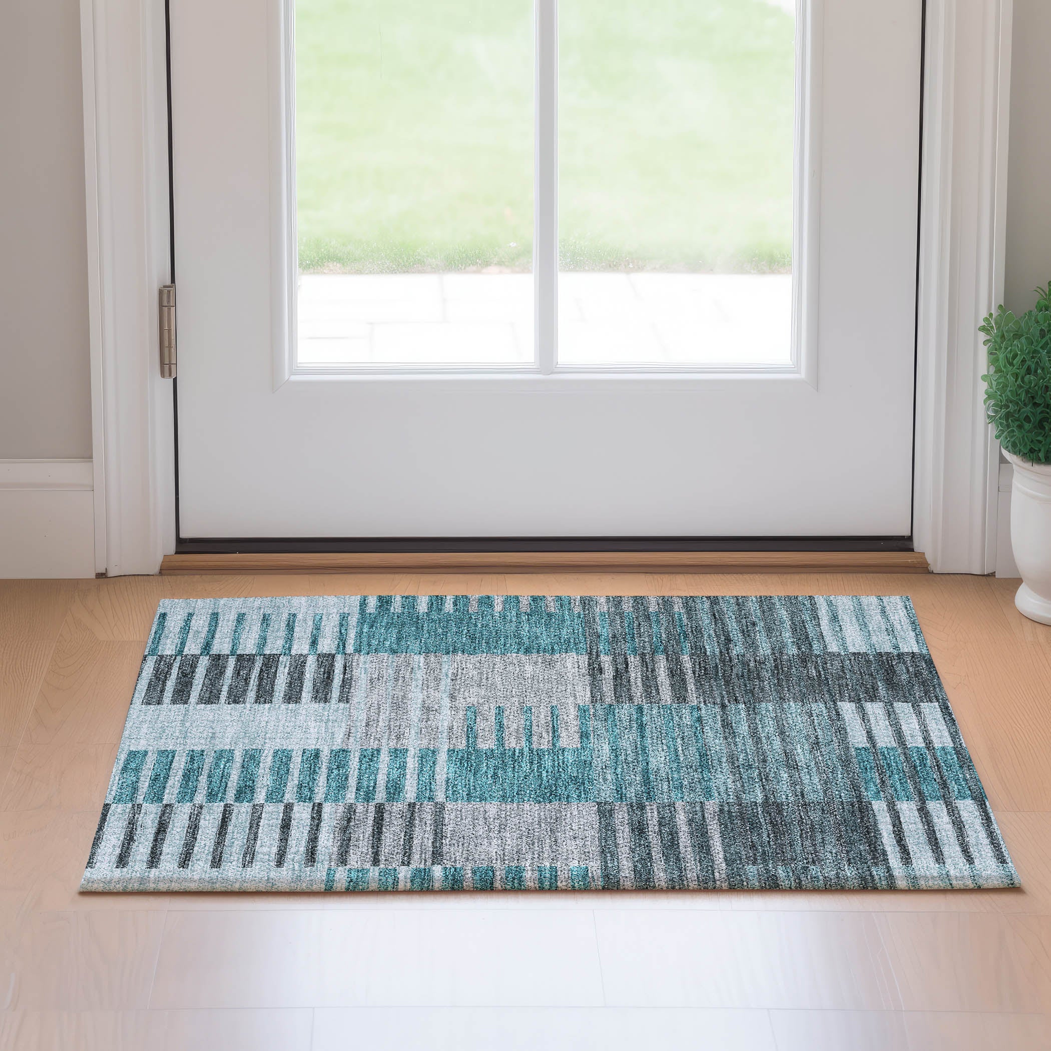 Zanzibar Machine Washable Transitional Teal Rug 1'8" x 2'6" #shape_Rectangle