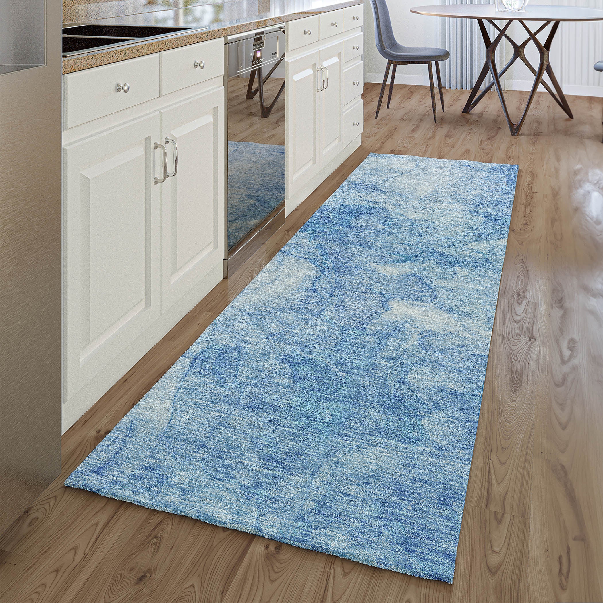 Vienna Machine Washable Transitional Blue Rug 2'3" x 7'6" #shape_Runner
