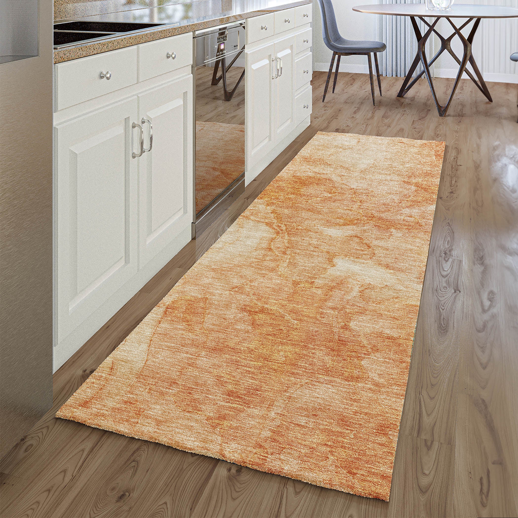 Vienna Machine Washable Transitional Salmon Orange Rug 2'3" x 7'6" #shape_Runner