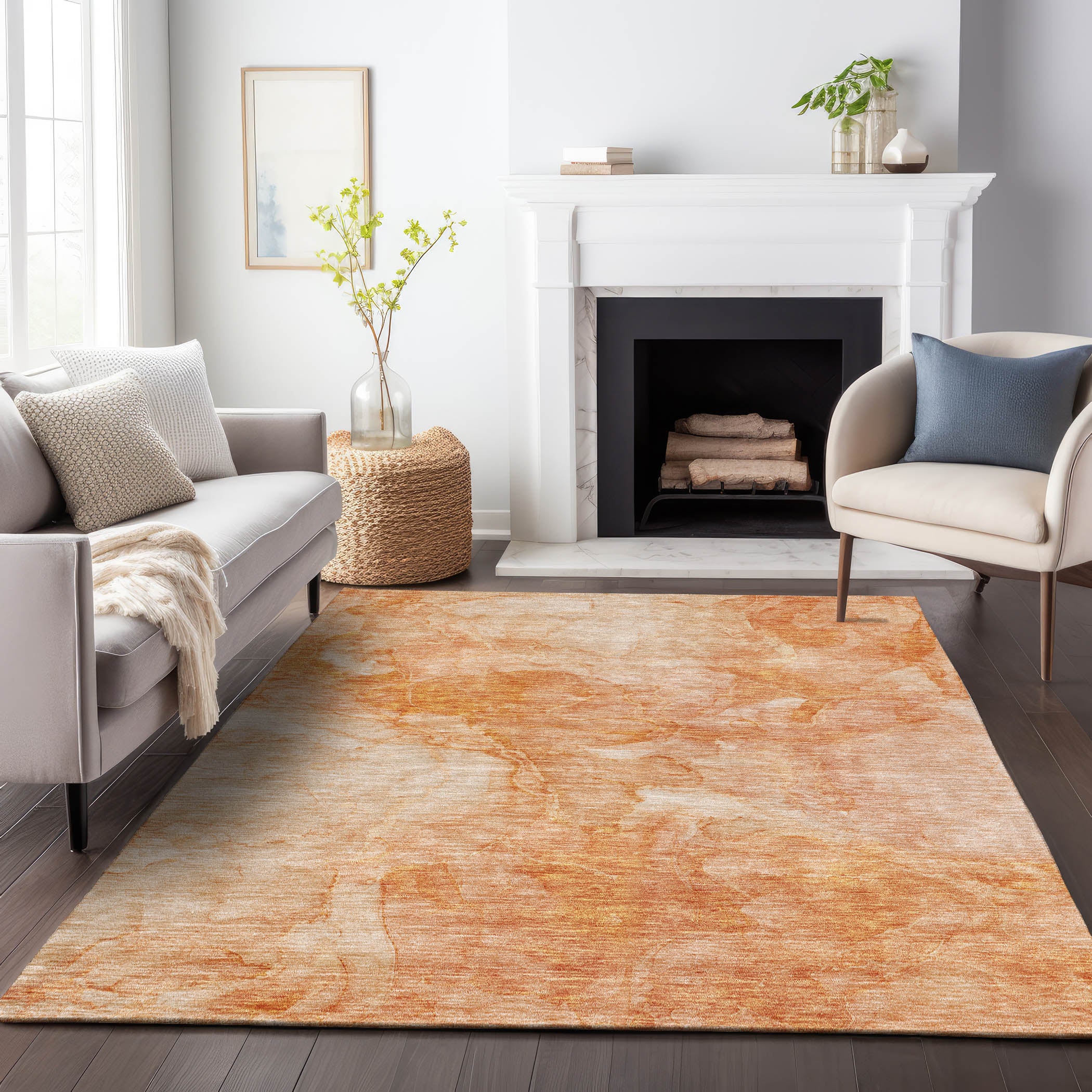 Vienna Machine Washable Transitional Salmon Orange Rug 2'6" x 3'10" #shape_Rectangle