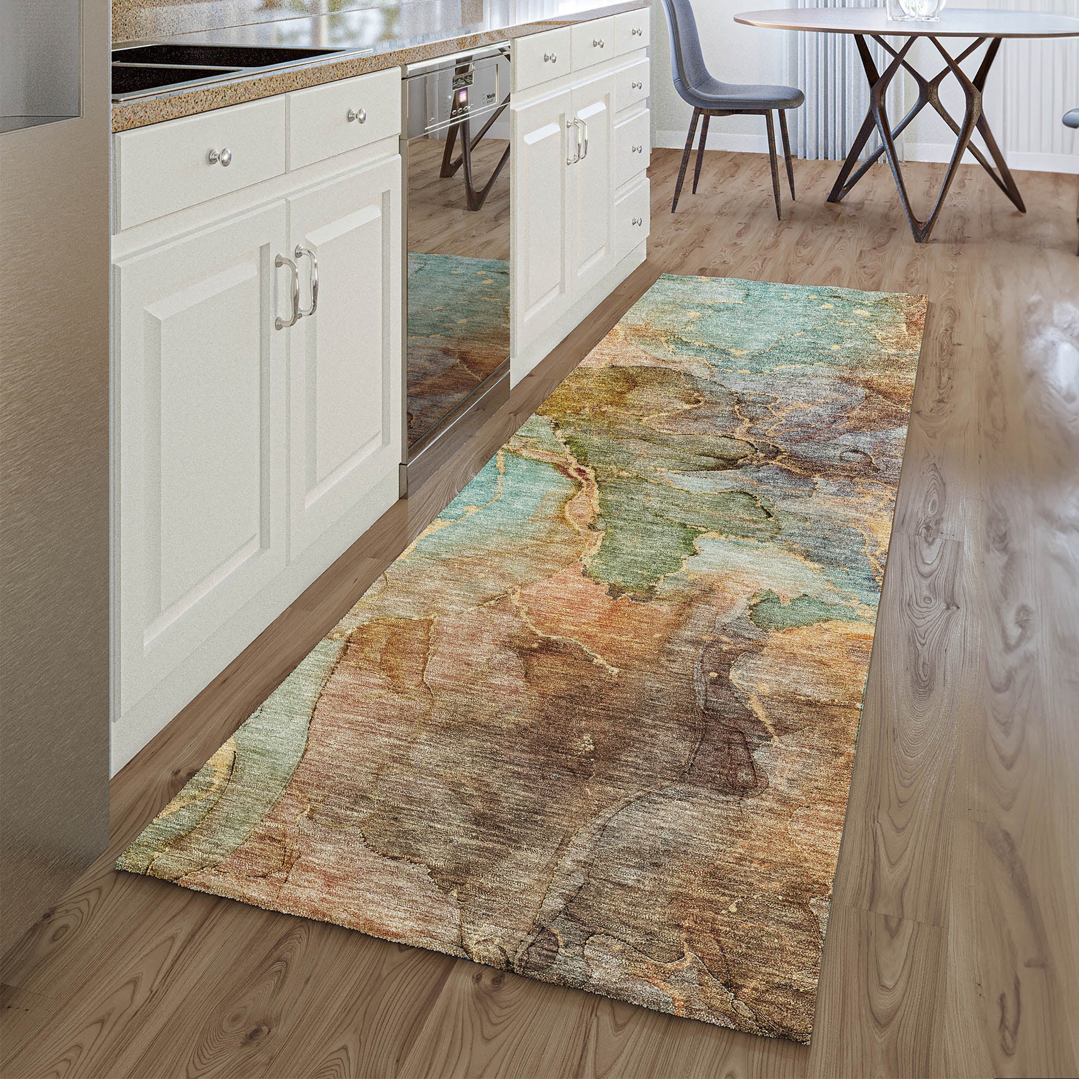 Athens Machine Washable Transitional Coral Orange Rug 2'3" x 7'6" #shape_Runner