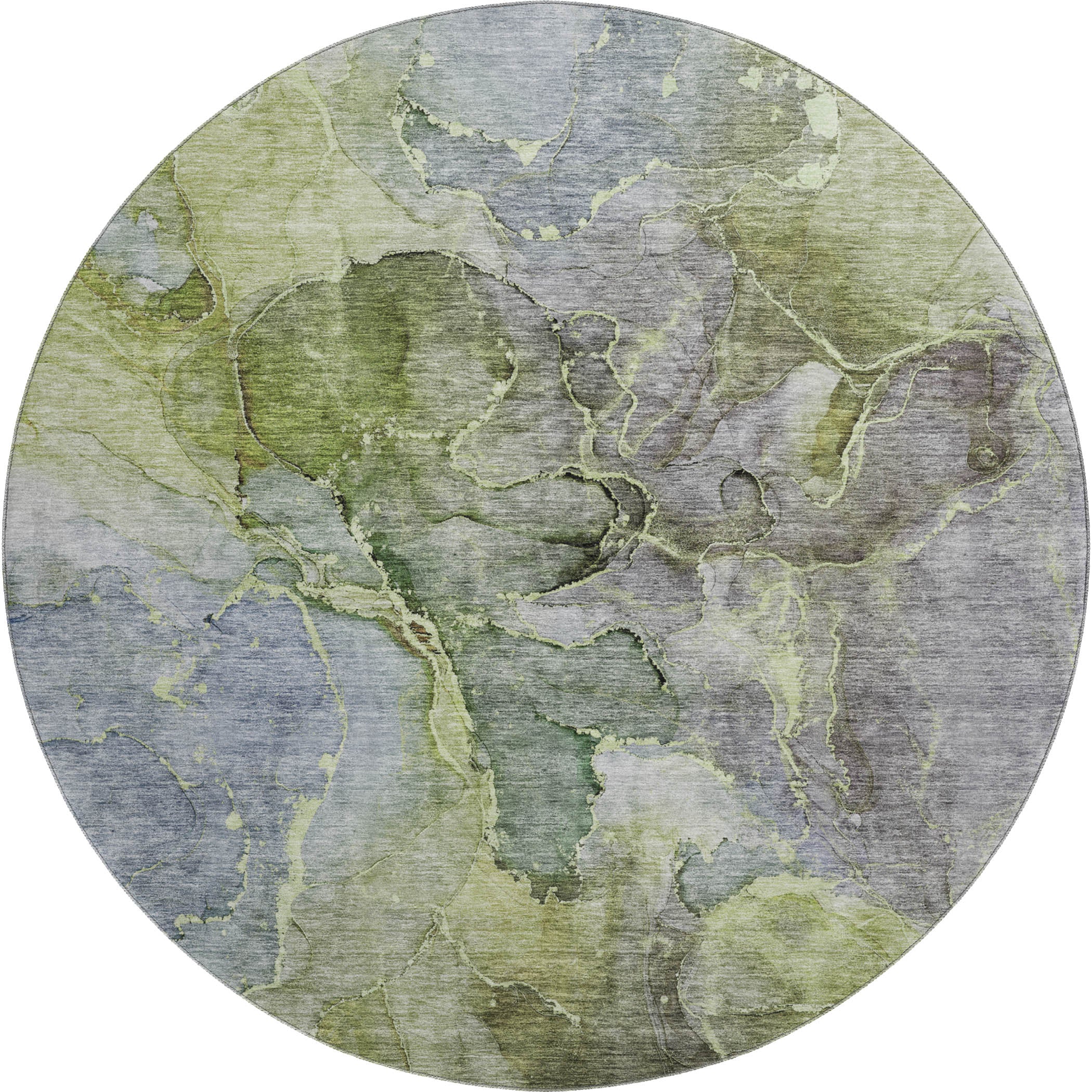 Athens Machine Washable Transitional Olive Green Rug 8' x 8' #shape_Round