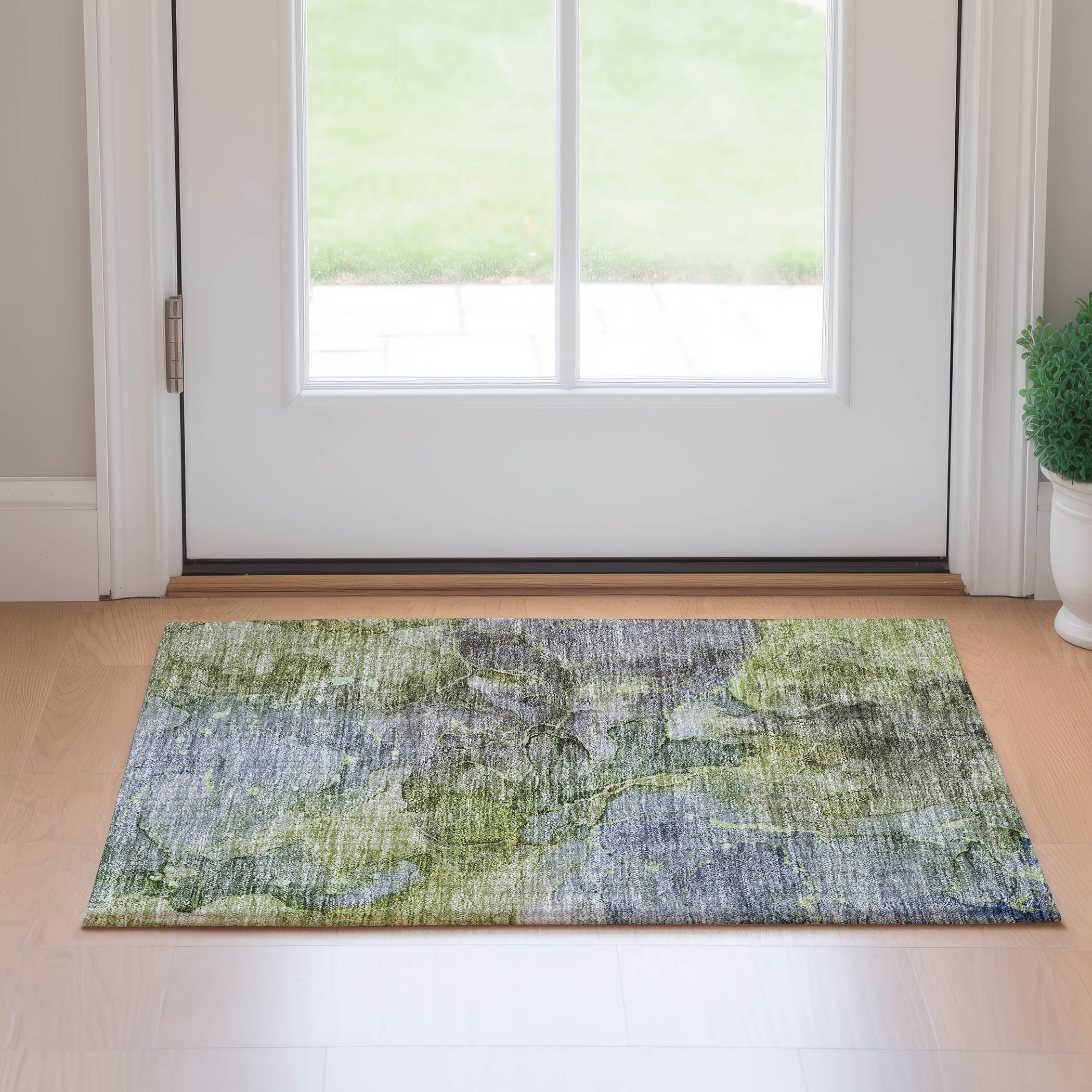 Athens Machine Washable Transitional Olive Green Rug 1'8" x 2'6" #shape_Rectangle