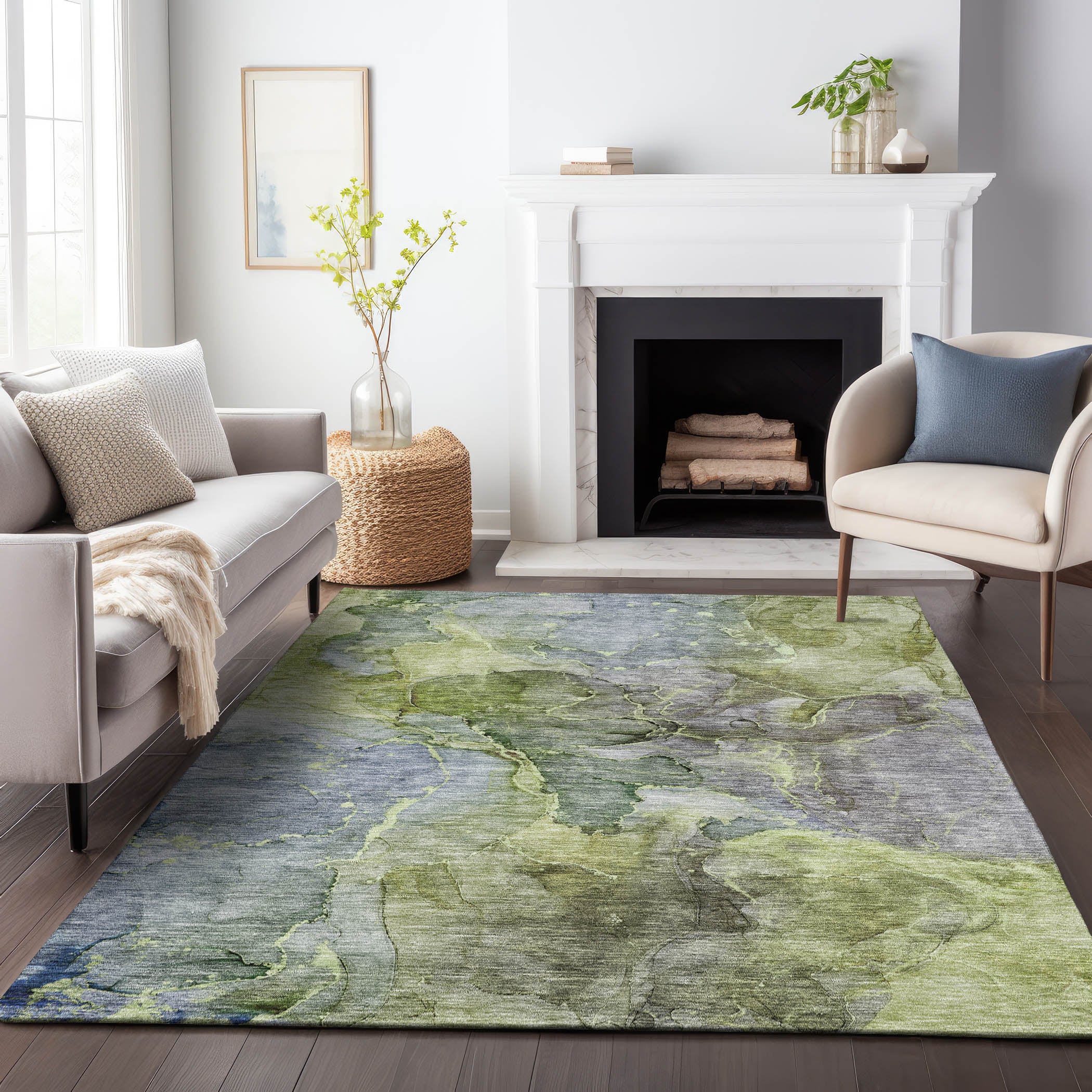Athens Machine Washable Transitional Olive Green Rug 2'6" x 3'10" #shape_Rectangle